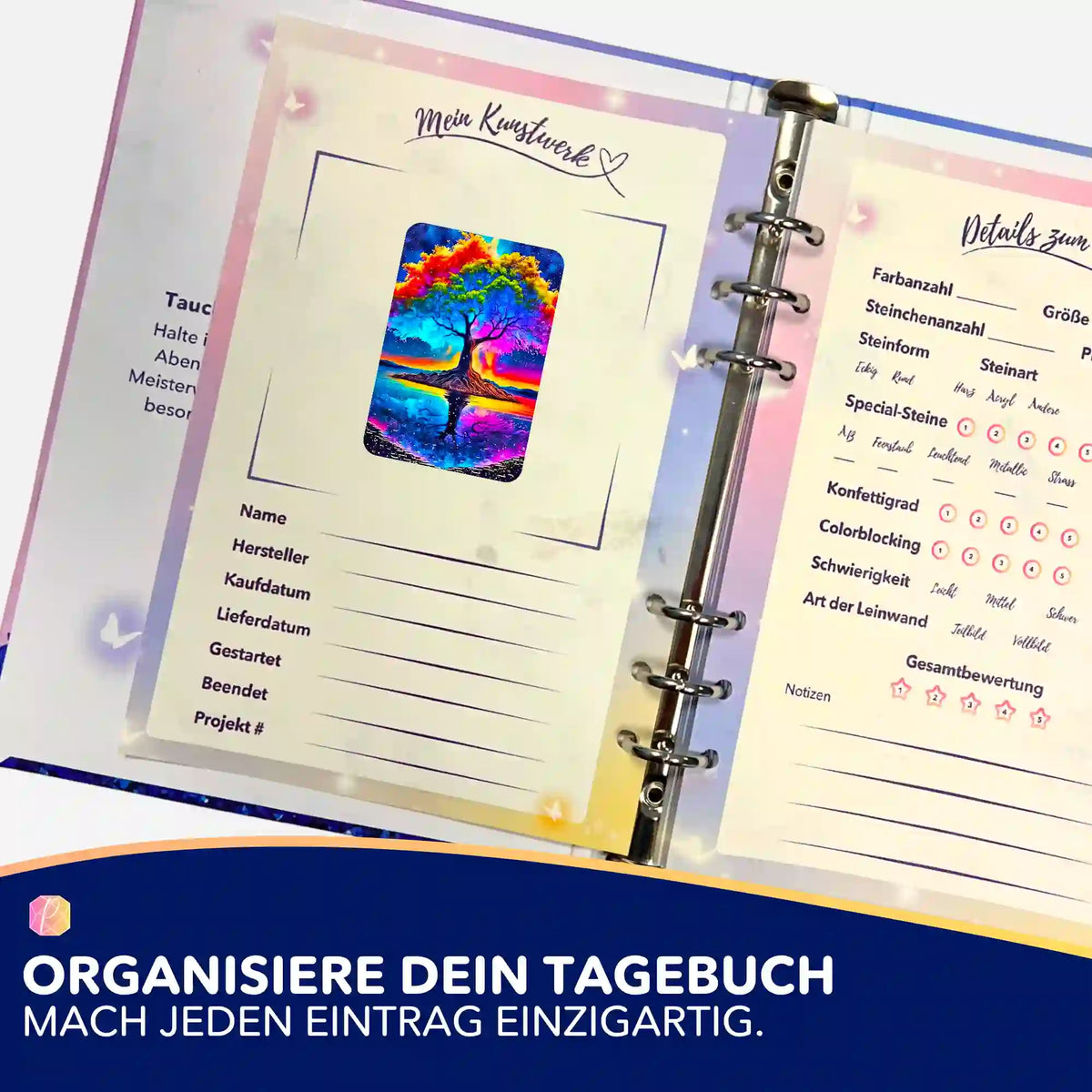 Regenbogenbaum Sticker für Diamond Painting Tagebuch zur Organisation von DIY-Kunstwerken und Malen nach Zahlen Projekten