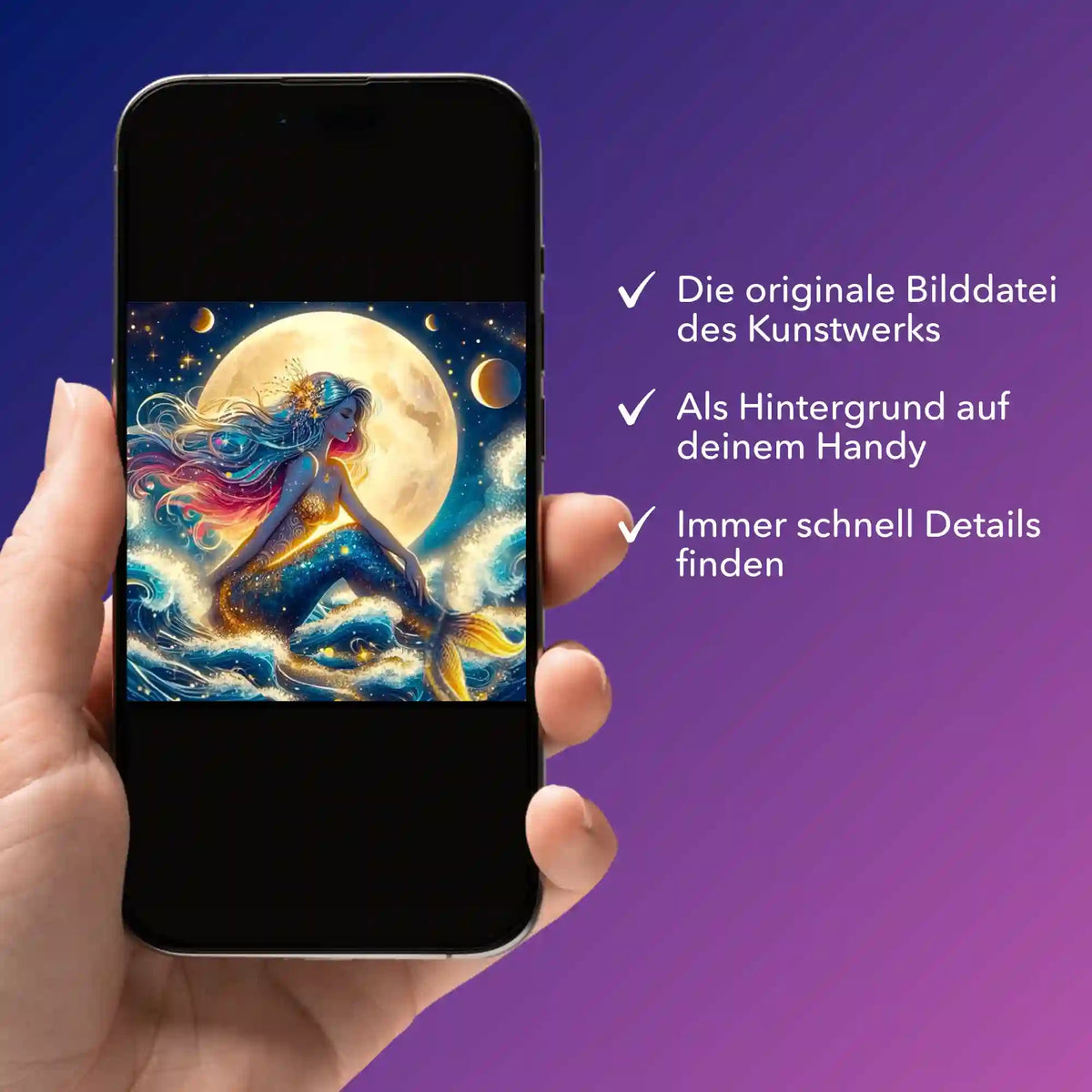 Digitale Picmondoo Bildmappe mit Meerjungfrau-Motiv für Dein Diamond Painting oder Malen nach Zahlen auf dem Smartphone