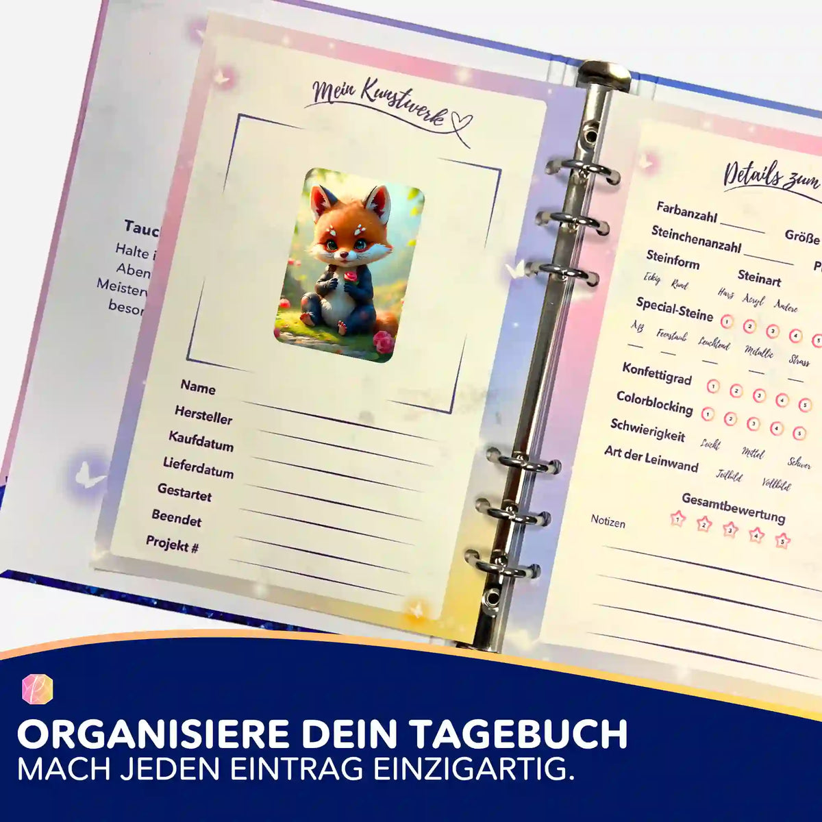 Fuchs Kasper Aufkleber für Diamond Painting Tagebuch zur Projektorganisation von Picmondoo