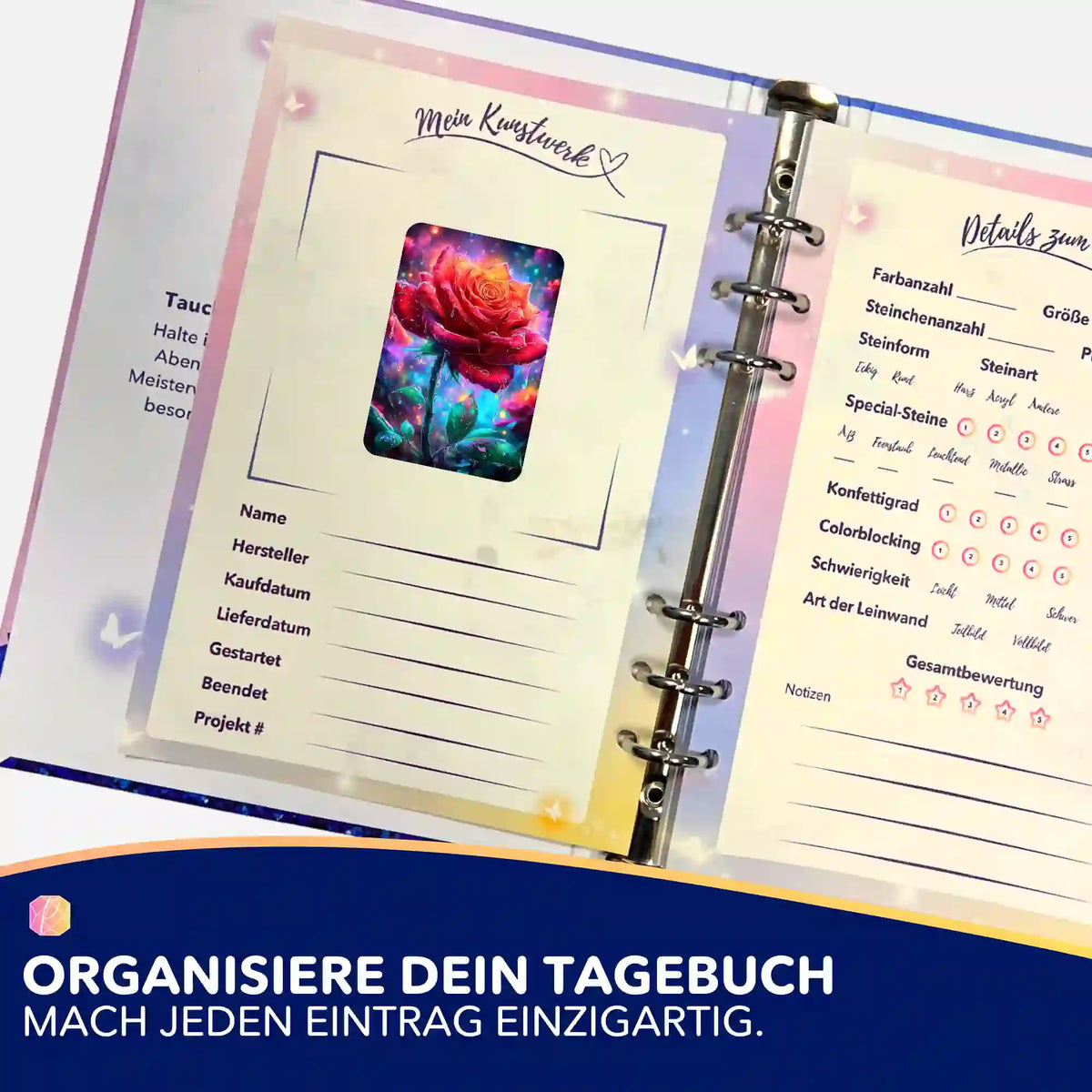 Picmondoo Sticker Regentanz für Diamond Painting Tagebuch zur Organisation von Projektdetails und Kunstwerken