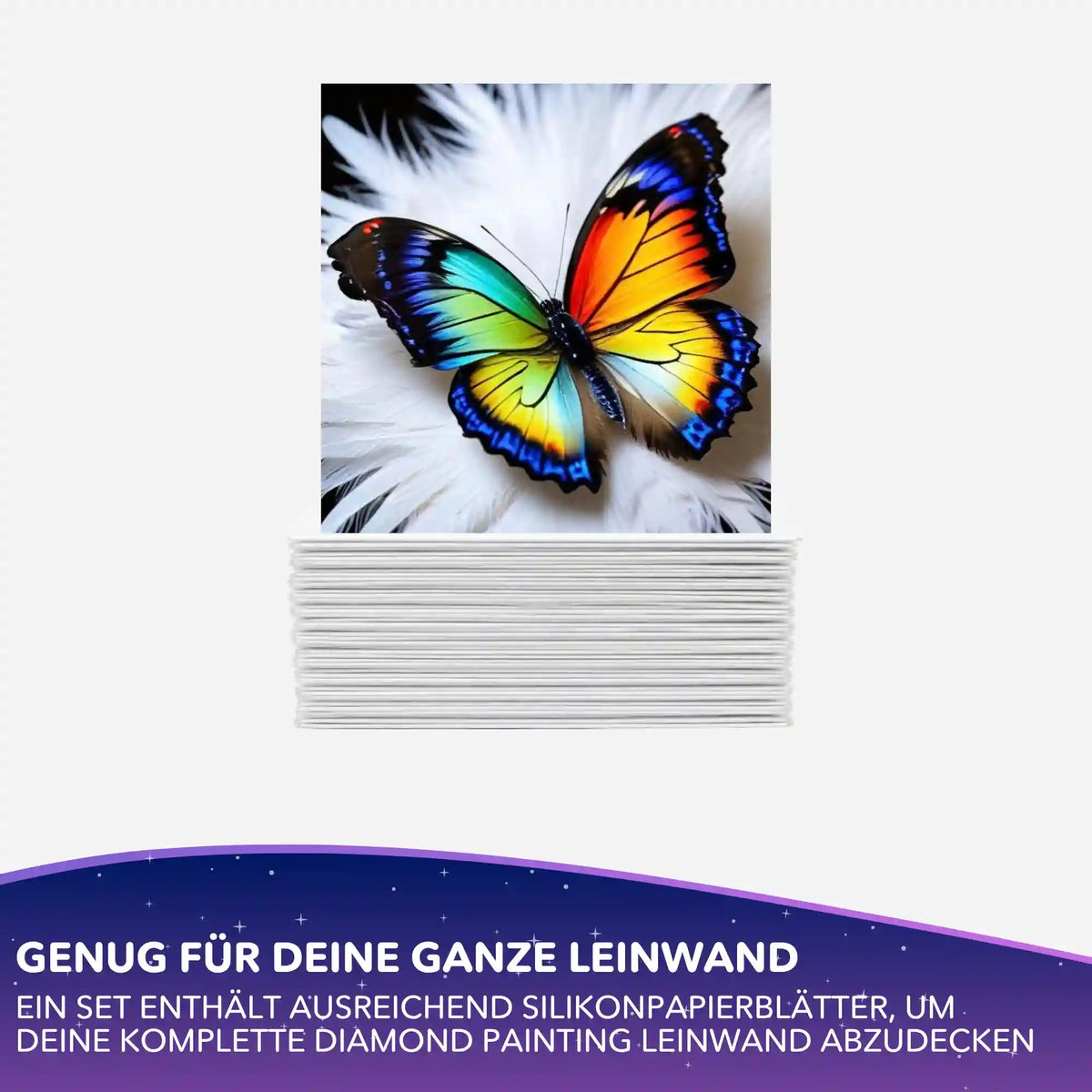 Diamond Painting Silikonpapier Set Federleicht mit buntem Schmetterling zur Leinwand-Einteilung