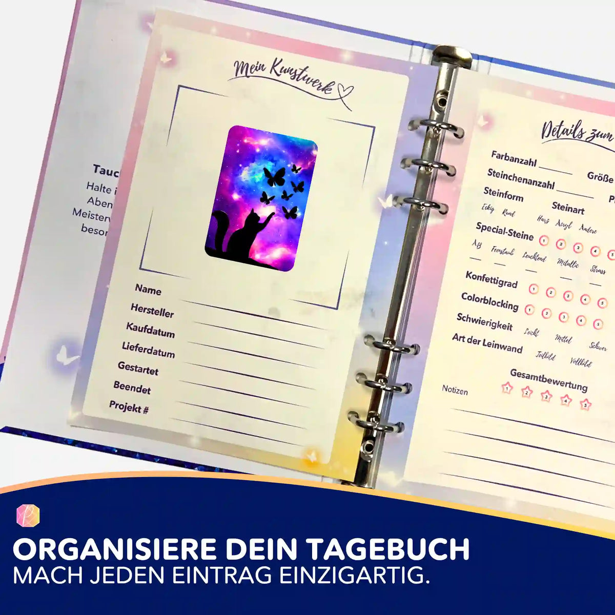 Picmondoo Aufkleber-Set mit Schmetterling-Motiv zur Organisation deines Diamond Painting Tagebuchs