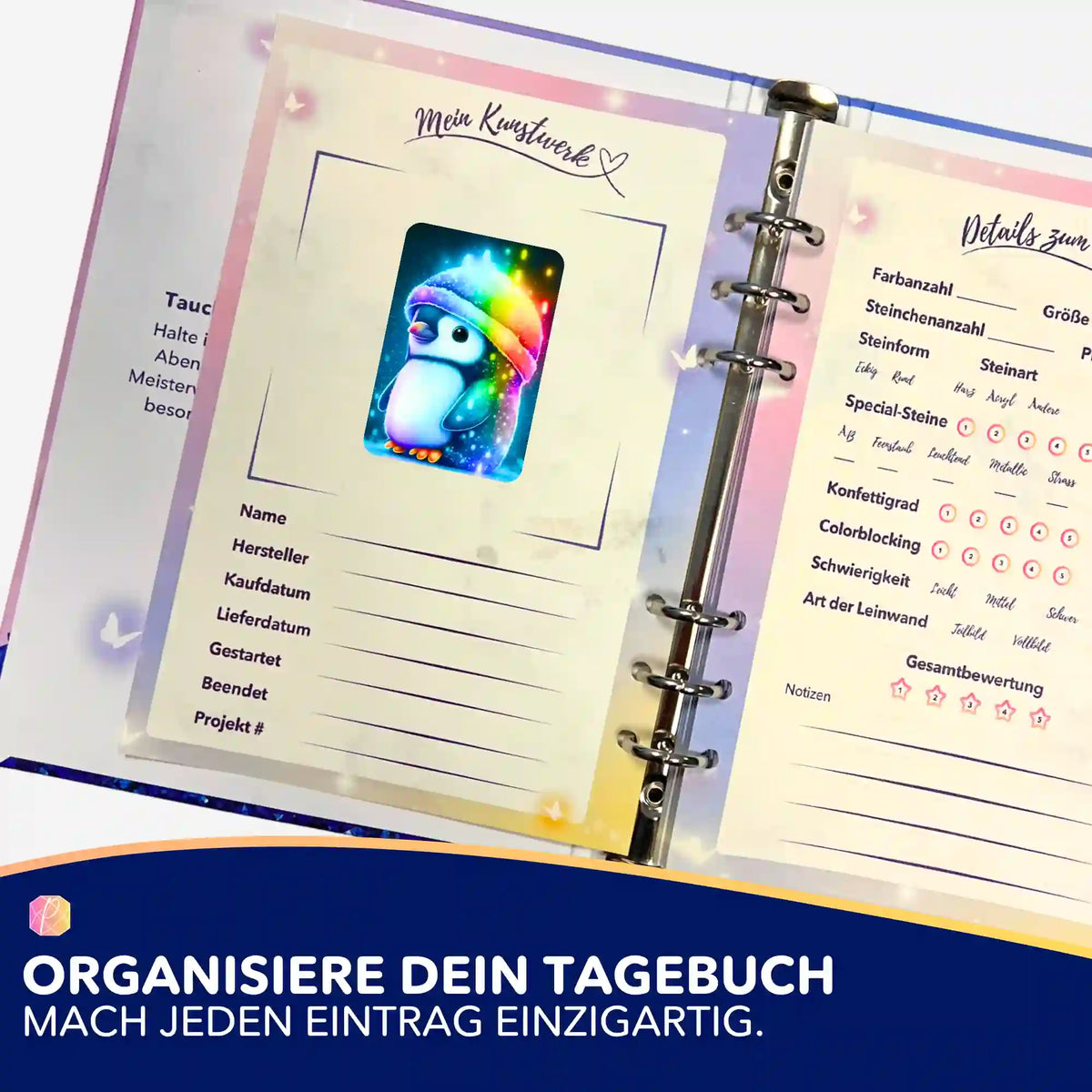 Süßer Pinguin Sticker für Diamond Painting Tagebuch zur Projektorganisation von Picmondoo