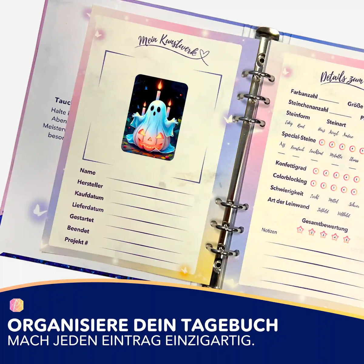 Boohoo Aufkleber-Set für Diamond Painting Tagebuch zur Organisation von Malen nach Zahlen und Diamanten Painting Projekten