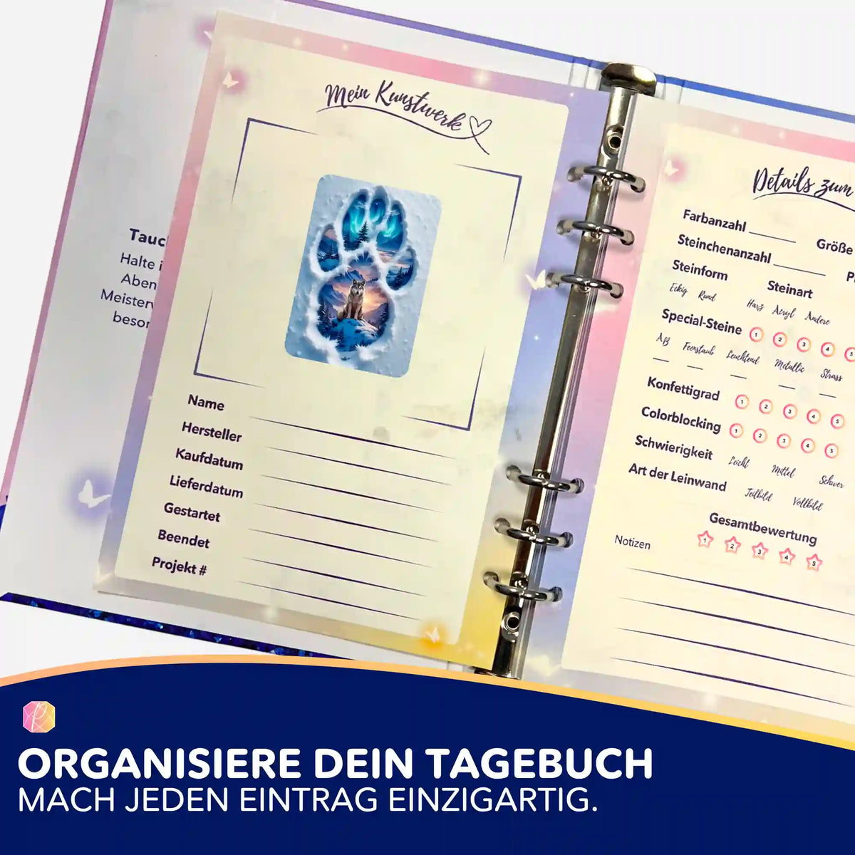 Diamond Painting Tagebuch Sticker Spuren der Freiheit zur Organisation von Kunstwerken für kreative Erwachsene