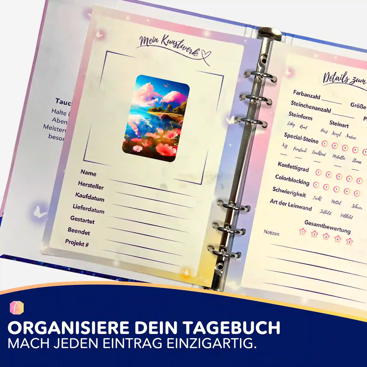 Picmondoo Sticker mit See-Motiv zur Organisation im Diamond Painting Tagebuch für eine strukturierte Projektdokumentation