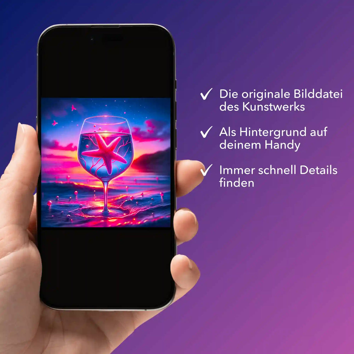 Digitale Bildmappe für Diamond Painting Motiv Seesternzauber auf einem Smartphone als Hintergrundbild angezeigt
