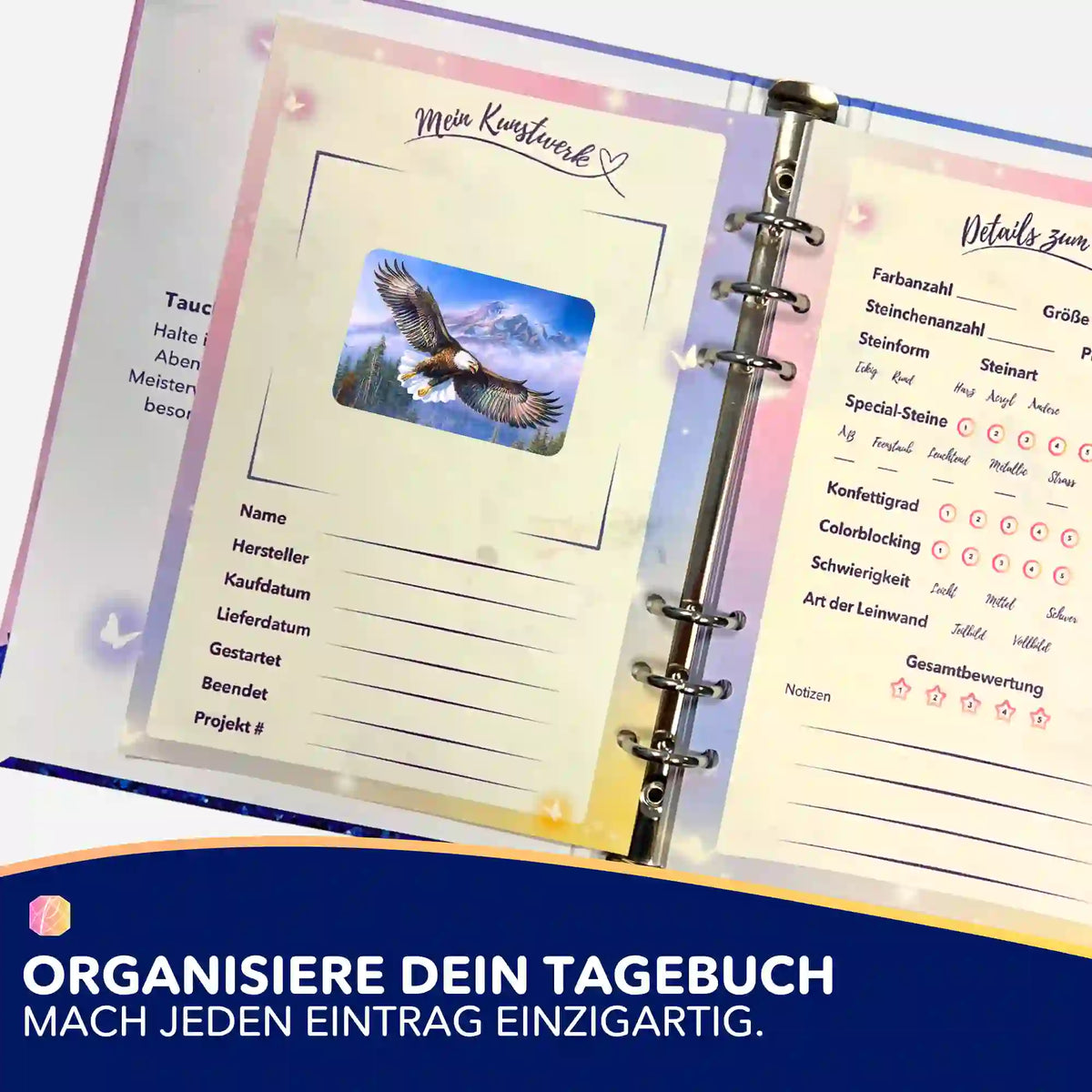 Picmondoo Sticker Adler der Berge zur Organisation im Diamond Painting Tagebuch für deine Kunstwerke