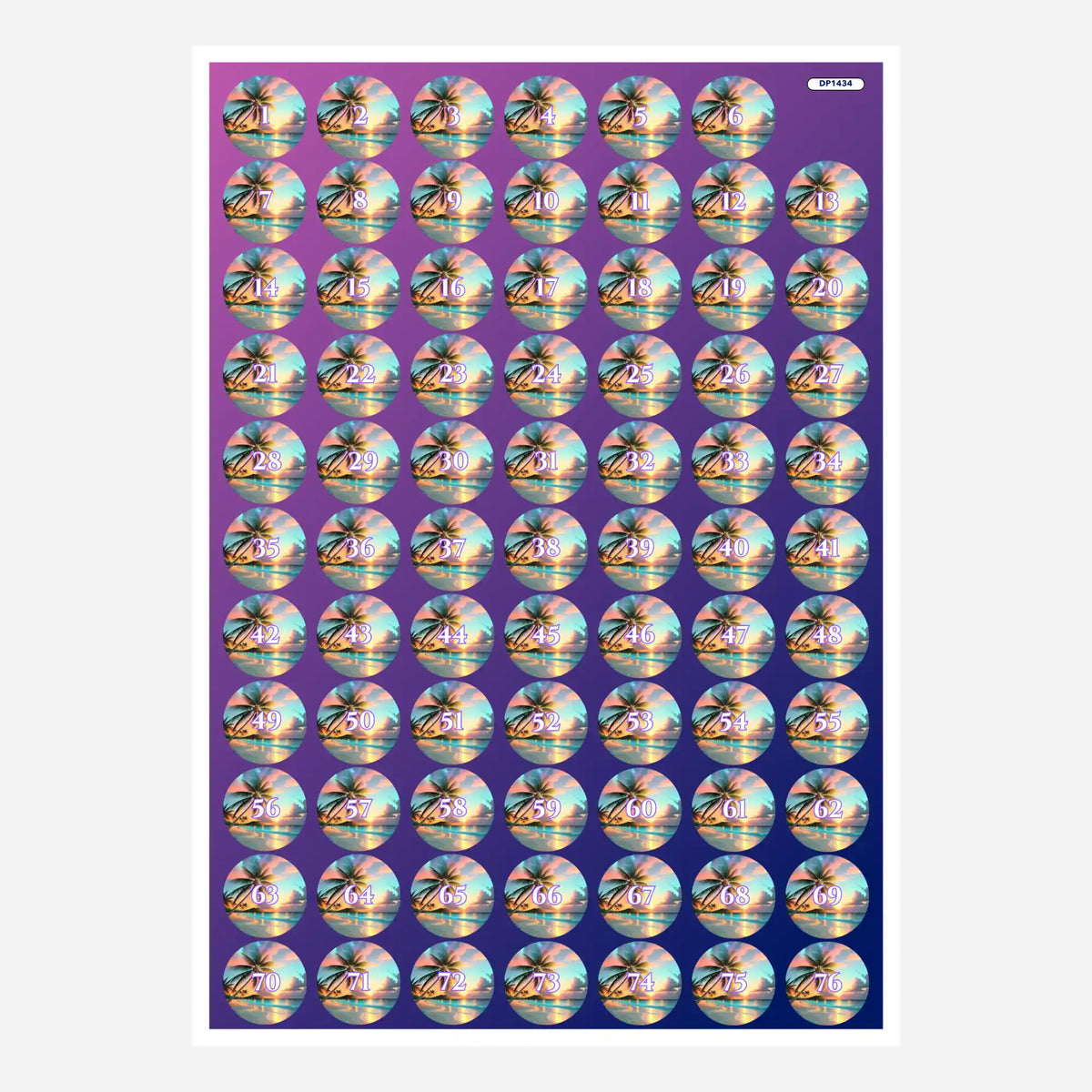 Döschenaufkleber für Diamond Painting mit Palmen-Motiv zur einfachen Beschriftung der Steinfarben.