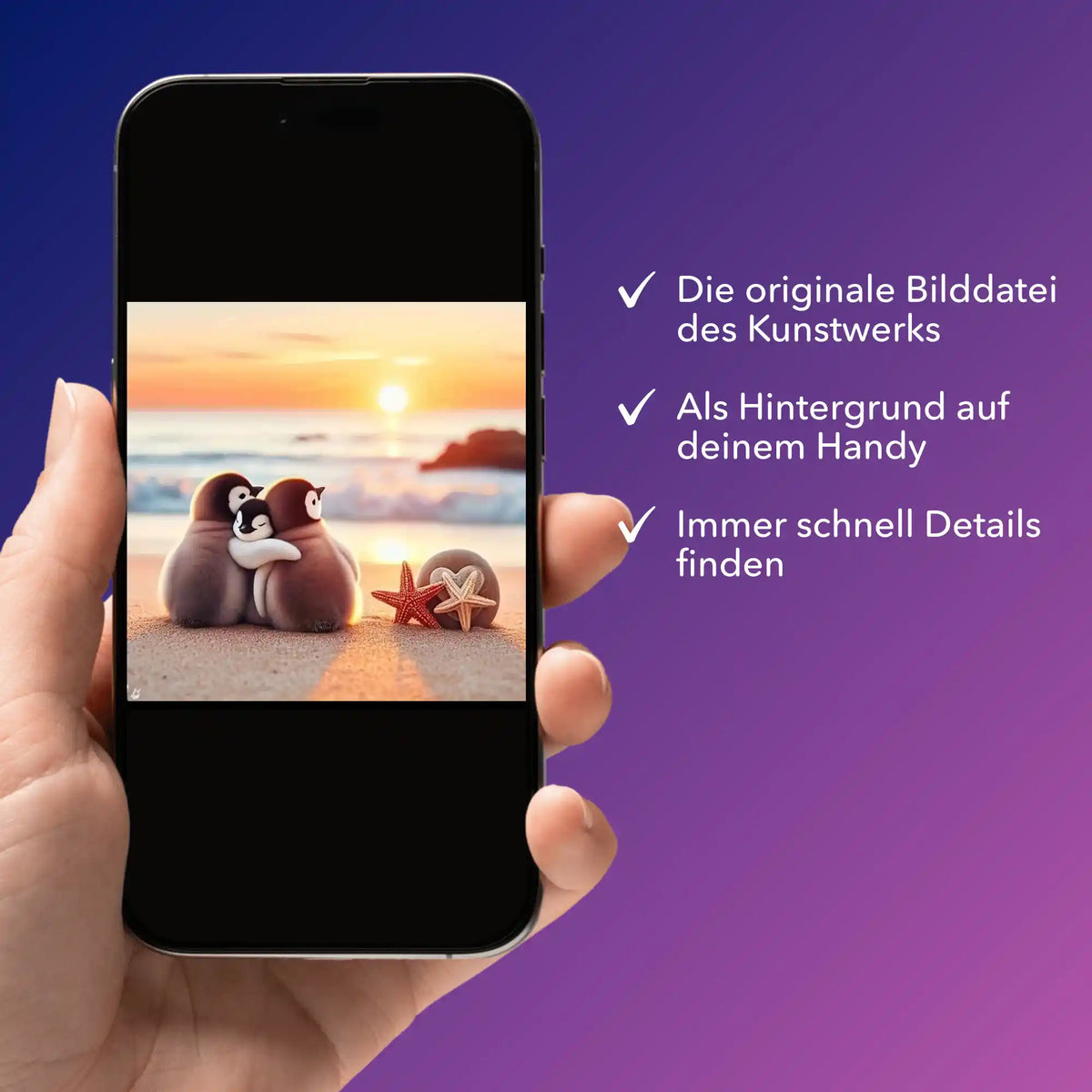 Digitale Bildmappe für Diamond Painting oder Malen nach Zahlen mit Motiv Happy Family am Strand auf einem Smartphone