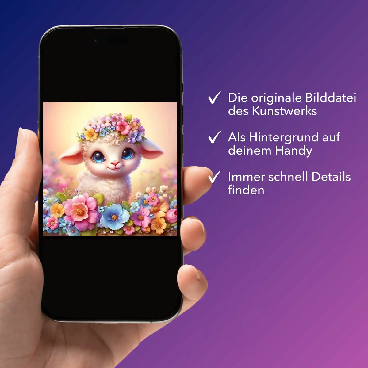 Digitale Bildmappe für Diamond Painting Motiv Osterlämmchen Lupina als Handy-Hintergrund