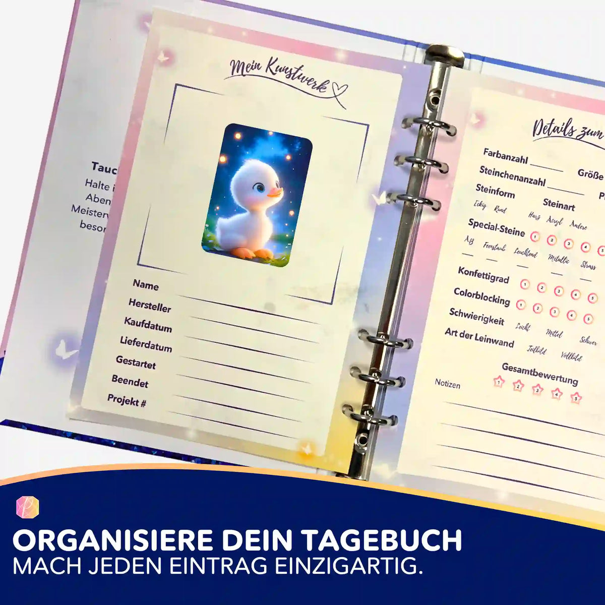 Süßer Entlein-Aufkleber für dein Diamond Painting Tagebuch zur Organisation von Kunstwerken