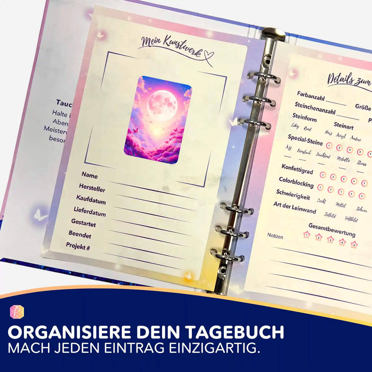 Picmondoo Sticker-Set Wolkenreich zur Organisation im Diamond Painting Tagebuch für eine strukturierte Projektdokumentation