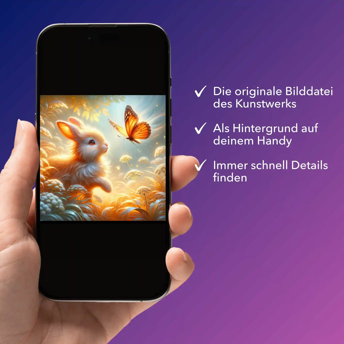 Digitale Picmondoo Bildmappe mit Häschen und Schmetterling für dein Diamond Painting oder Malen nach Zahlen Projekt