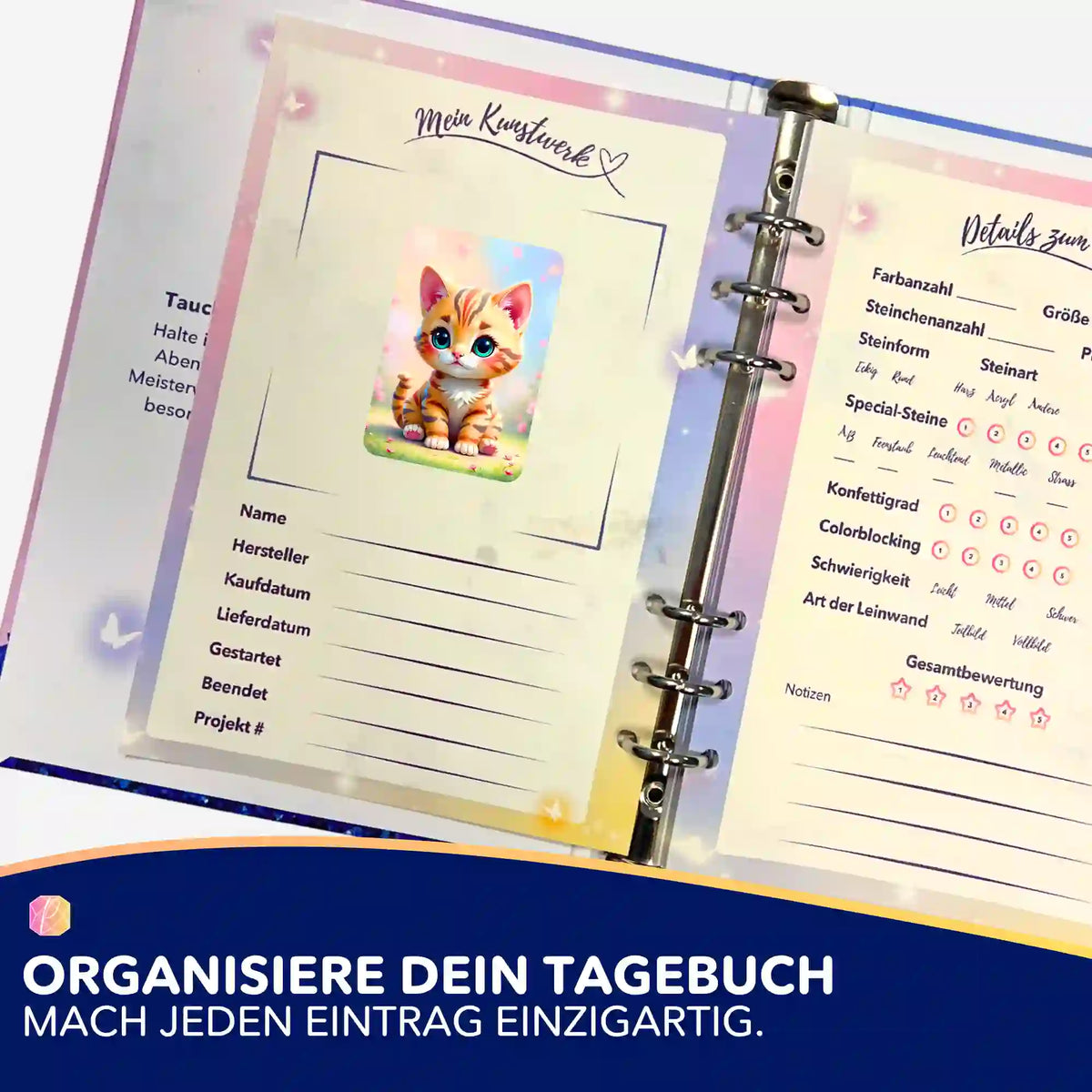 Karlchen Sticker im Diamond Painting Tagebuch zur Organisation von Malen nach Zahlen und Diamanten Painting Projekten