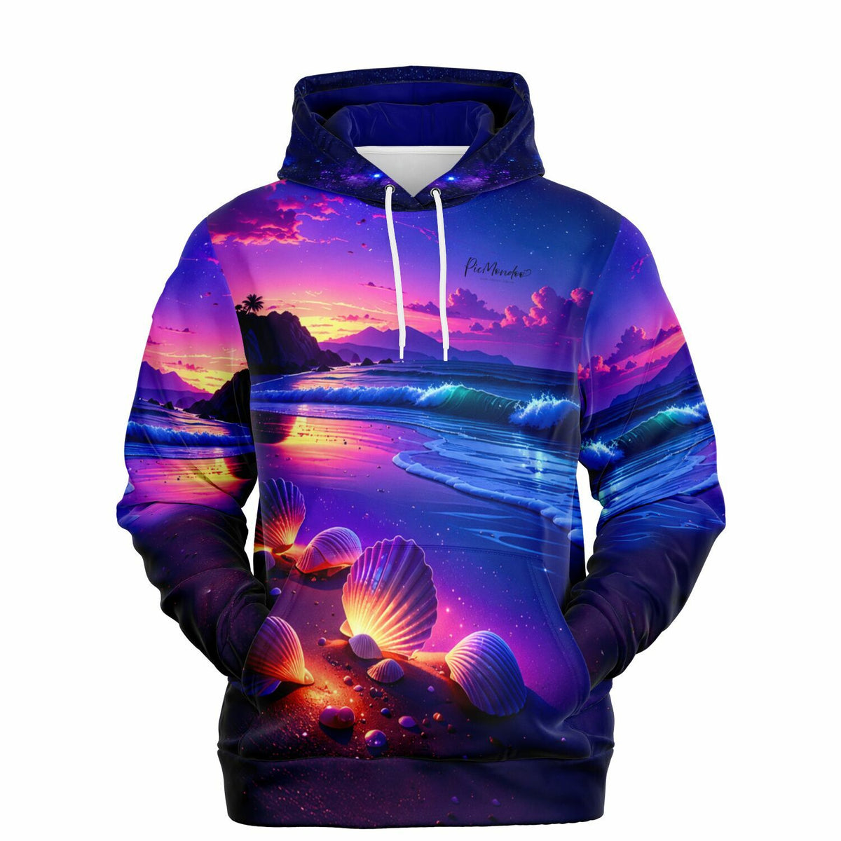 Dreamer Hoodie mit leuchtendem Muschel-Strand-Motiv, inspiriert von Diamond Painting und Malen nach Zahlen Ästhetik