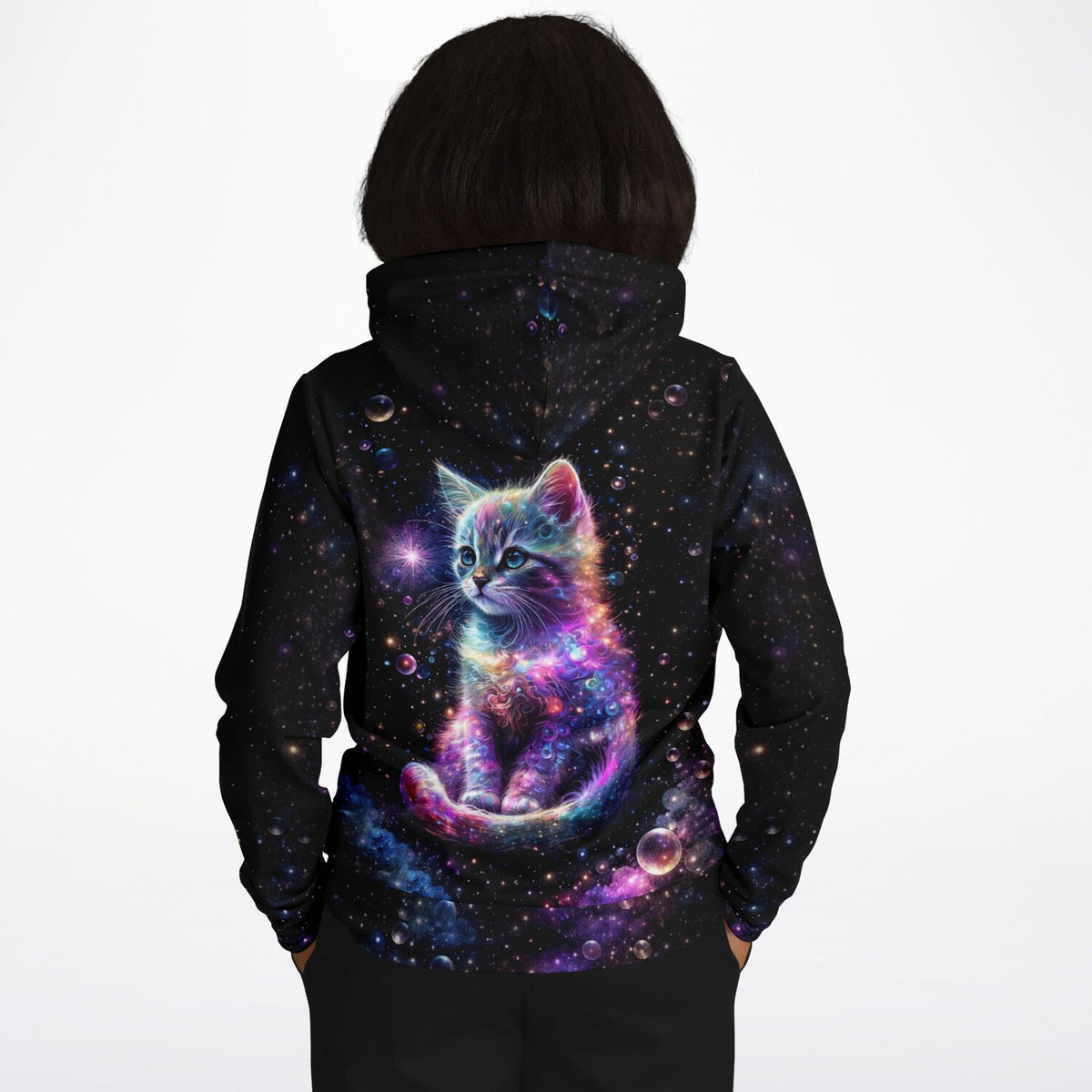 Kätzchen Kunterbunt Hoodie mit galaktischem Design, passend zu Diamond Painting und Malen nach Zahlen Motiven.