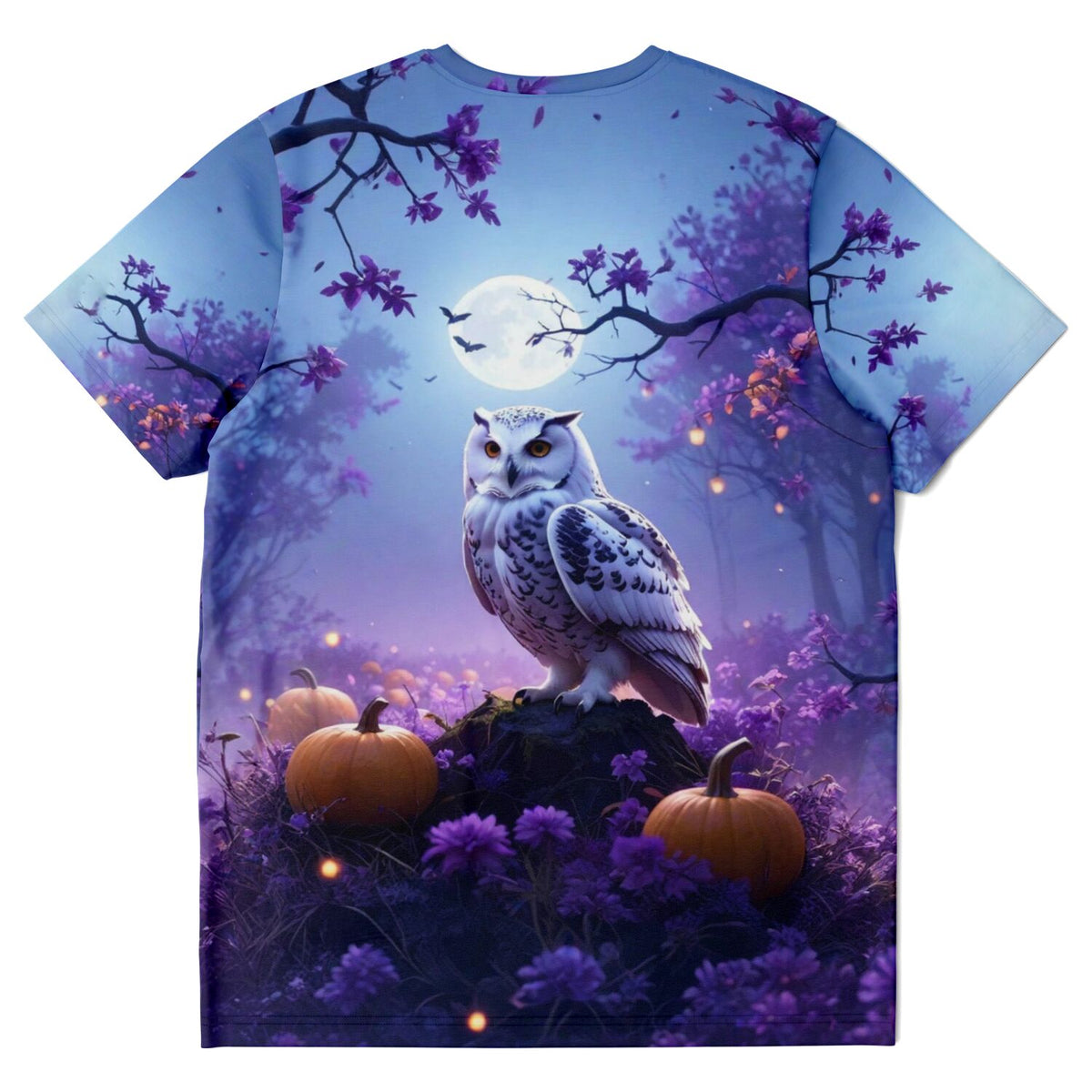 T-Shirt mit Eulenmotiv im Mondlicht, inspiriert von Malen nach Zahlen und Diamond Painting Designs in violetten Farben