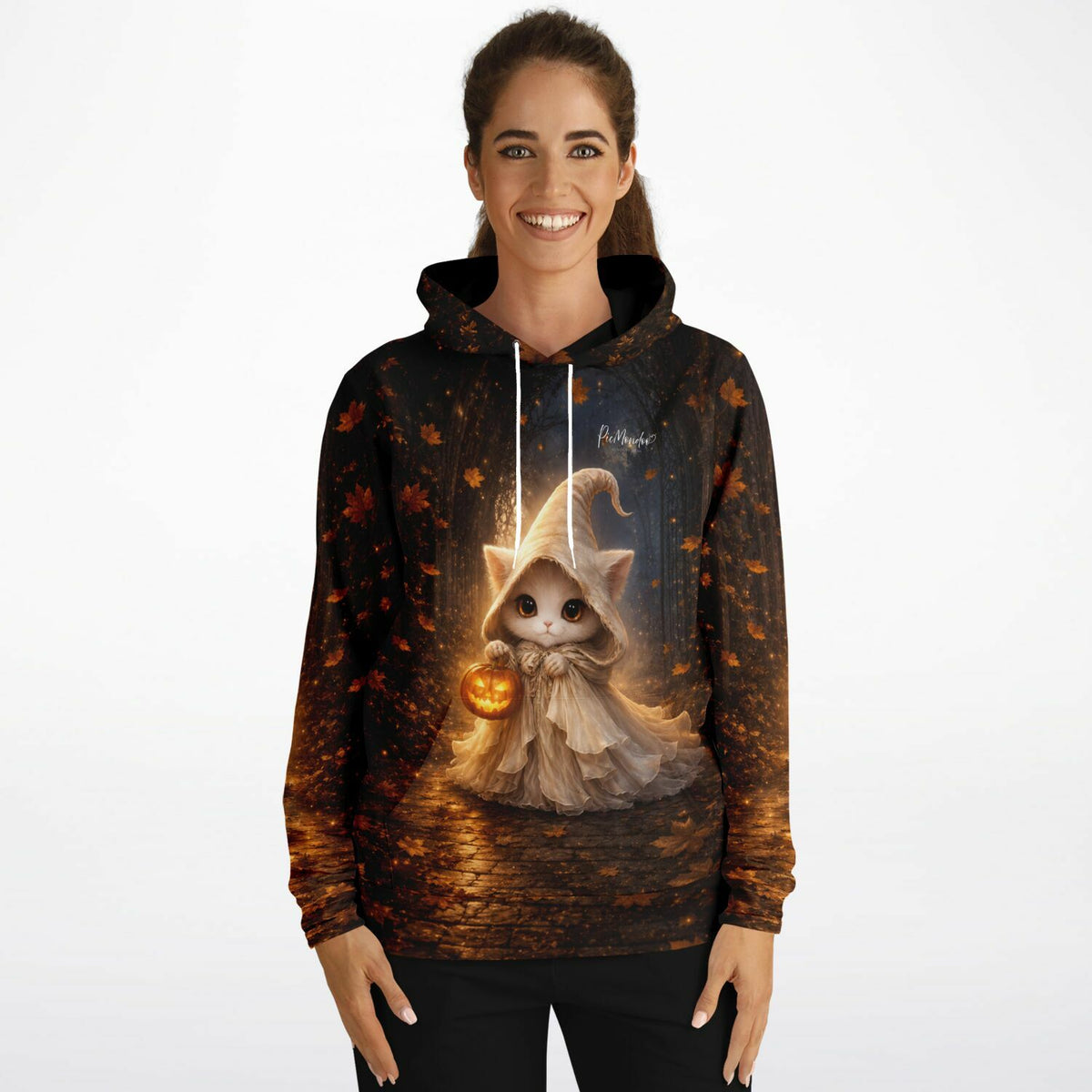 Dreamer Hoodie mit niedlichem Katzen-Motiv in Halloween-Optik im Wald für Freunde von Diamond Painting und DIY-Kunst