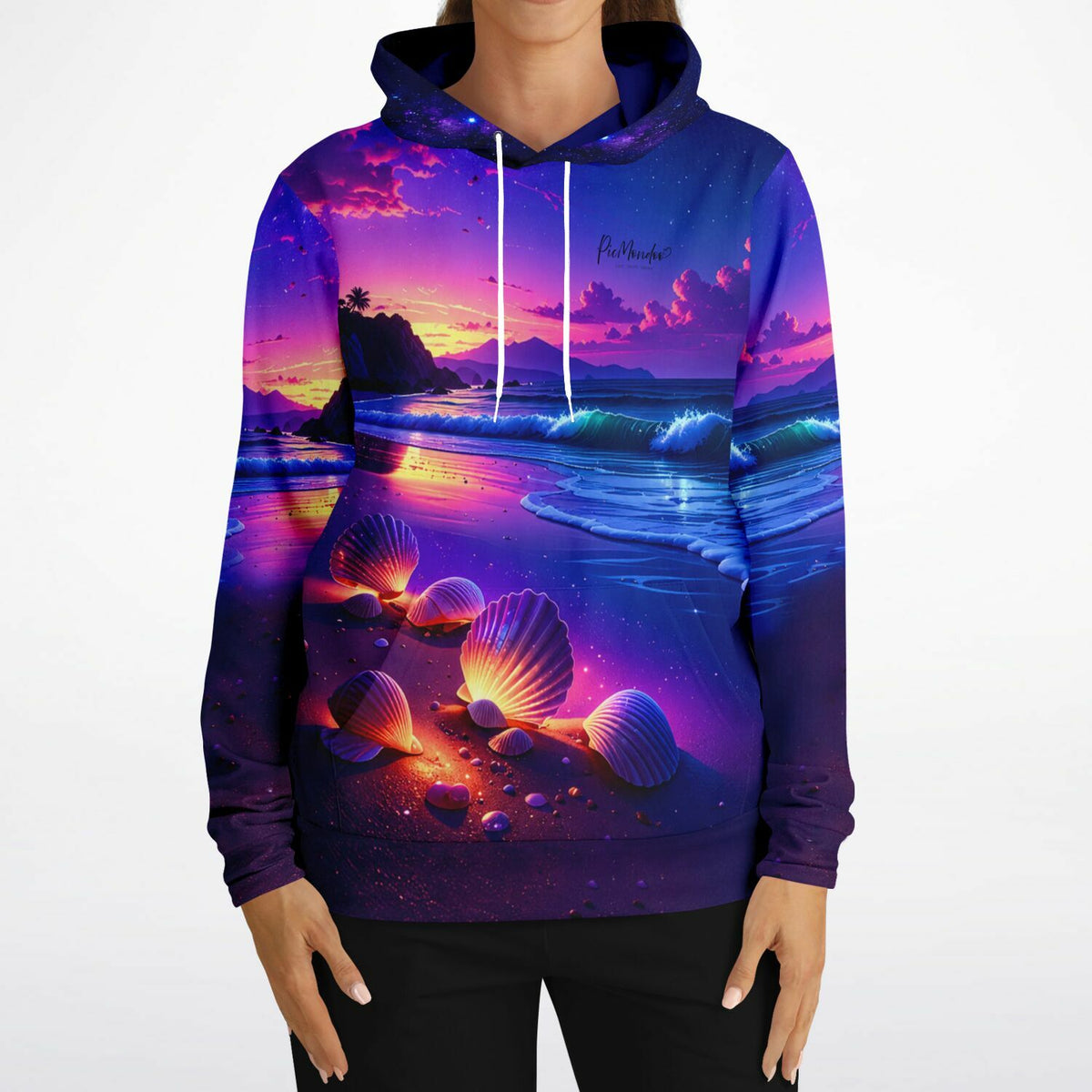 Dreamer Hoodie Die Wunschmuscheln mit farbenfrohem Strandmotiv, passend zum kreativen Stil von Diamond Painting Designs.