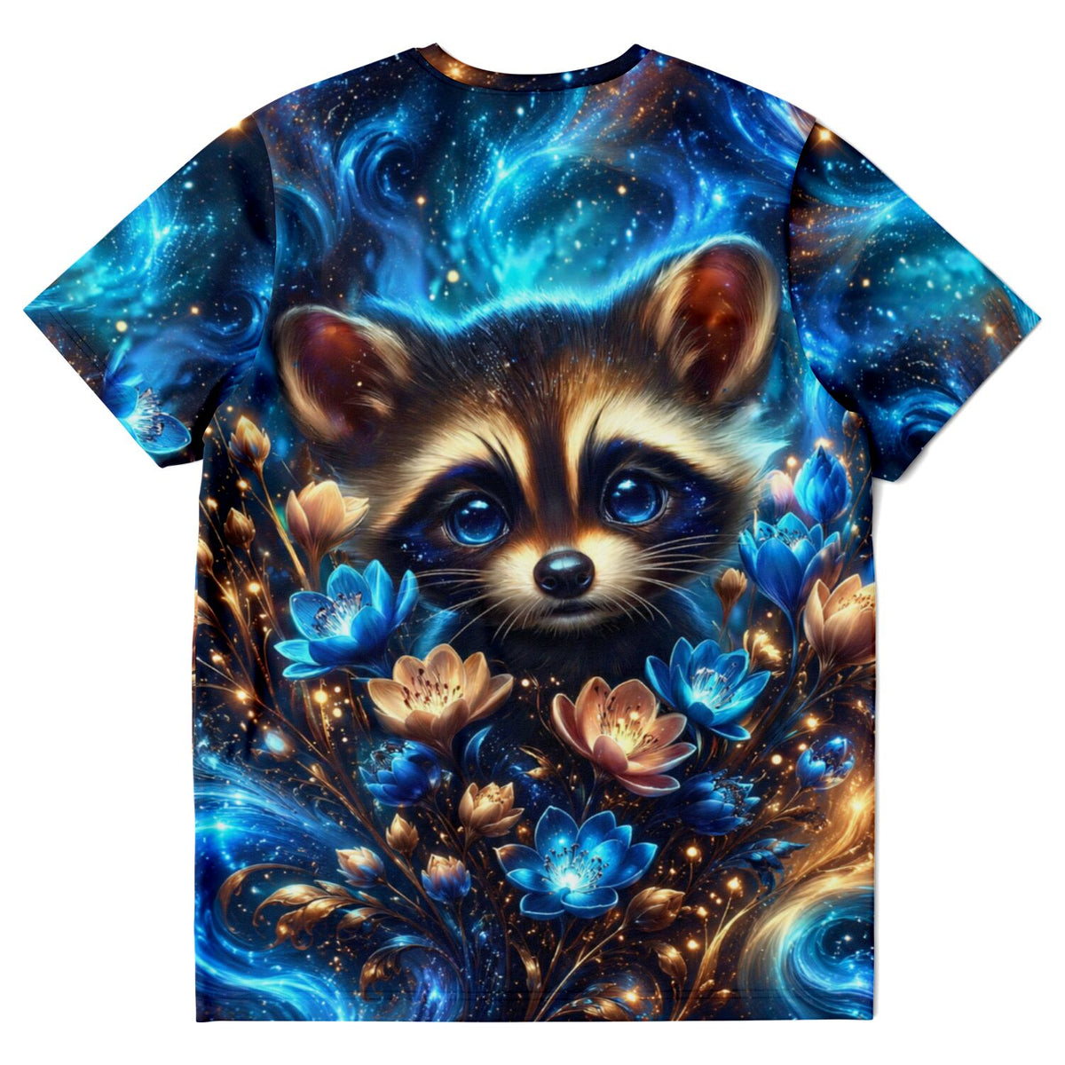 T-Shirt mit Waschbär-Motiv in blauem Galaxie-Design, passend für Fans von Diamond Painting und Malen nach Zahlen
