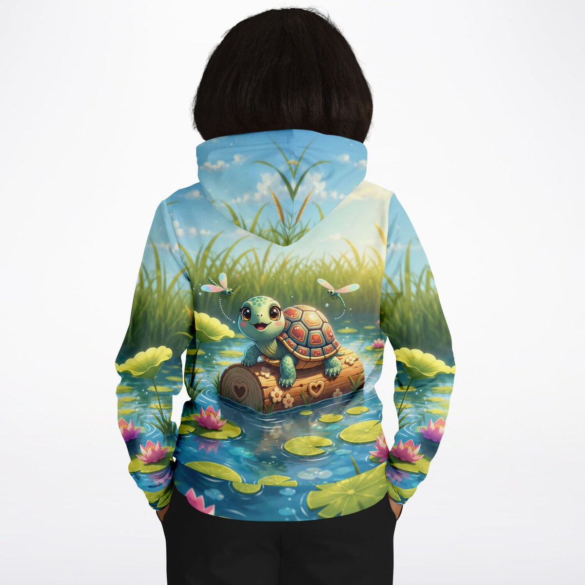 Dreamer Hoodie mit niedlichem Schildkrötenmädchen Karla Motiv, All-Over-Print im Stil von Malen nach Zahlen Kunstwerken