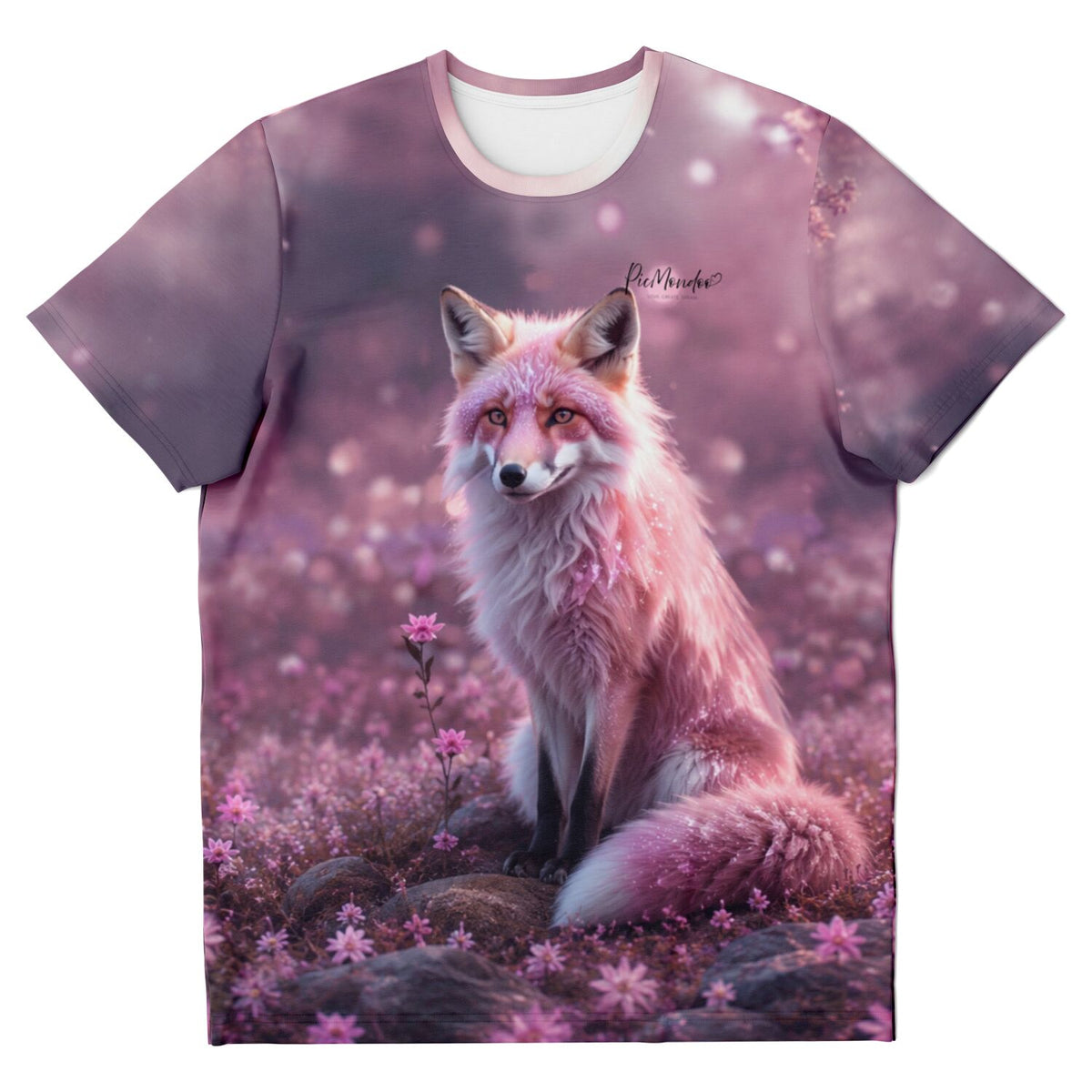 T-Shirt mit verträumtem Fuchs-Motiv in Pink, passend zu Diamond Painting und Malen nach Zahlen Designs von Picmondoo