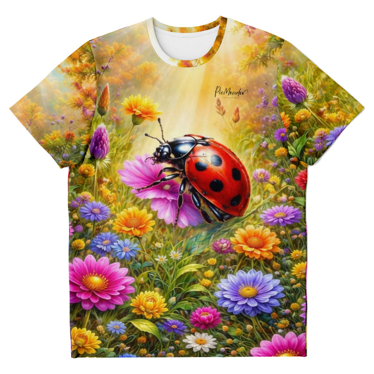 T-Shirt Dreamer Kleiner Bote des Glücks mit farbenfrohem Blumenwiesen-Motiv, das an Diamond Painting Designs erinnert