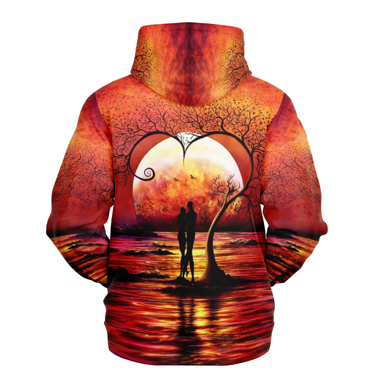 Dreamer Hoodie Baum der Liebe mit romantischem Pärchen, Herz-Baum und Sonnenuntergang im Stil von Kunst-Designs