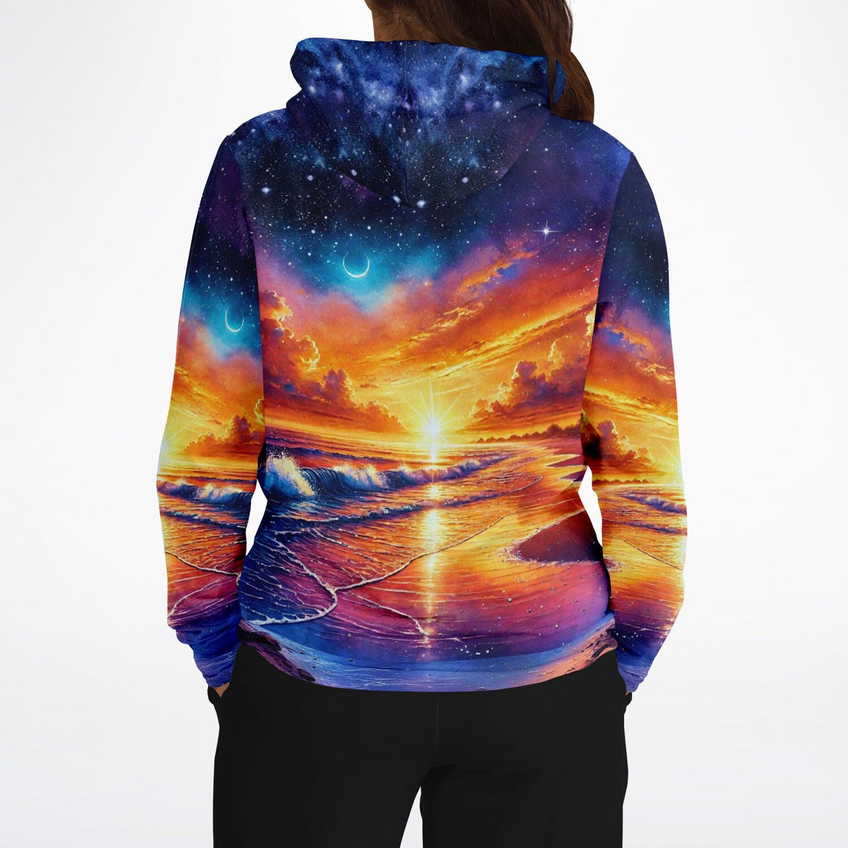 Dreamer Hoodie mit farbenintensivem Weltraum- und Sonnenuntergangs-Motiv im Stil von Malen nach Zahlen für Erwachsene