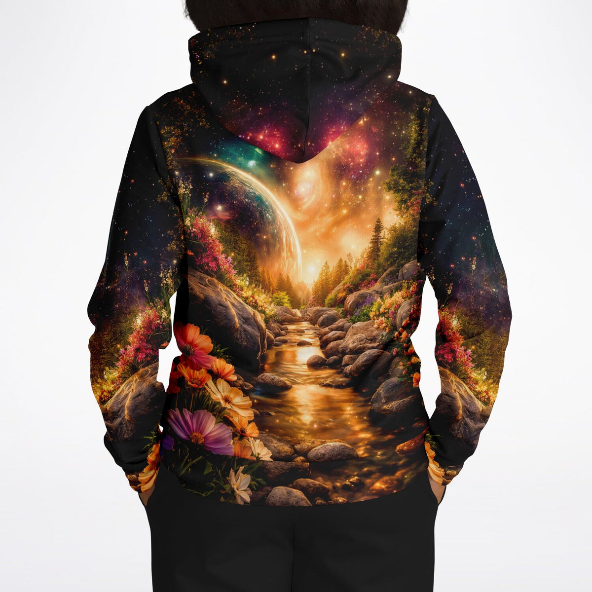 Dreamer Hoodie mit galaktischem Fluss-Motiv, kunstvollem AOP-Druck als Alternative zu Diamond Painting und Malen nach Zahlen