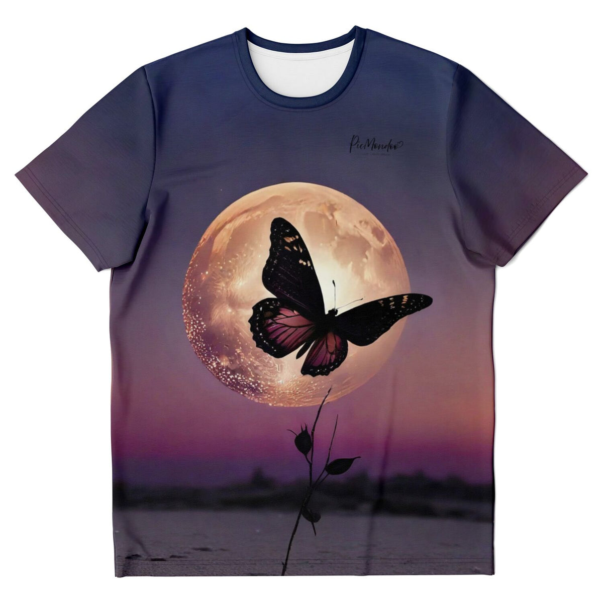 Picmondoo T-Shirt Nightfly mit Schmetterling vor Vollmond Motiv in der Ästhetik von Diamond Painting und Kunstprints