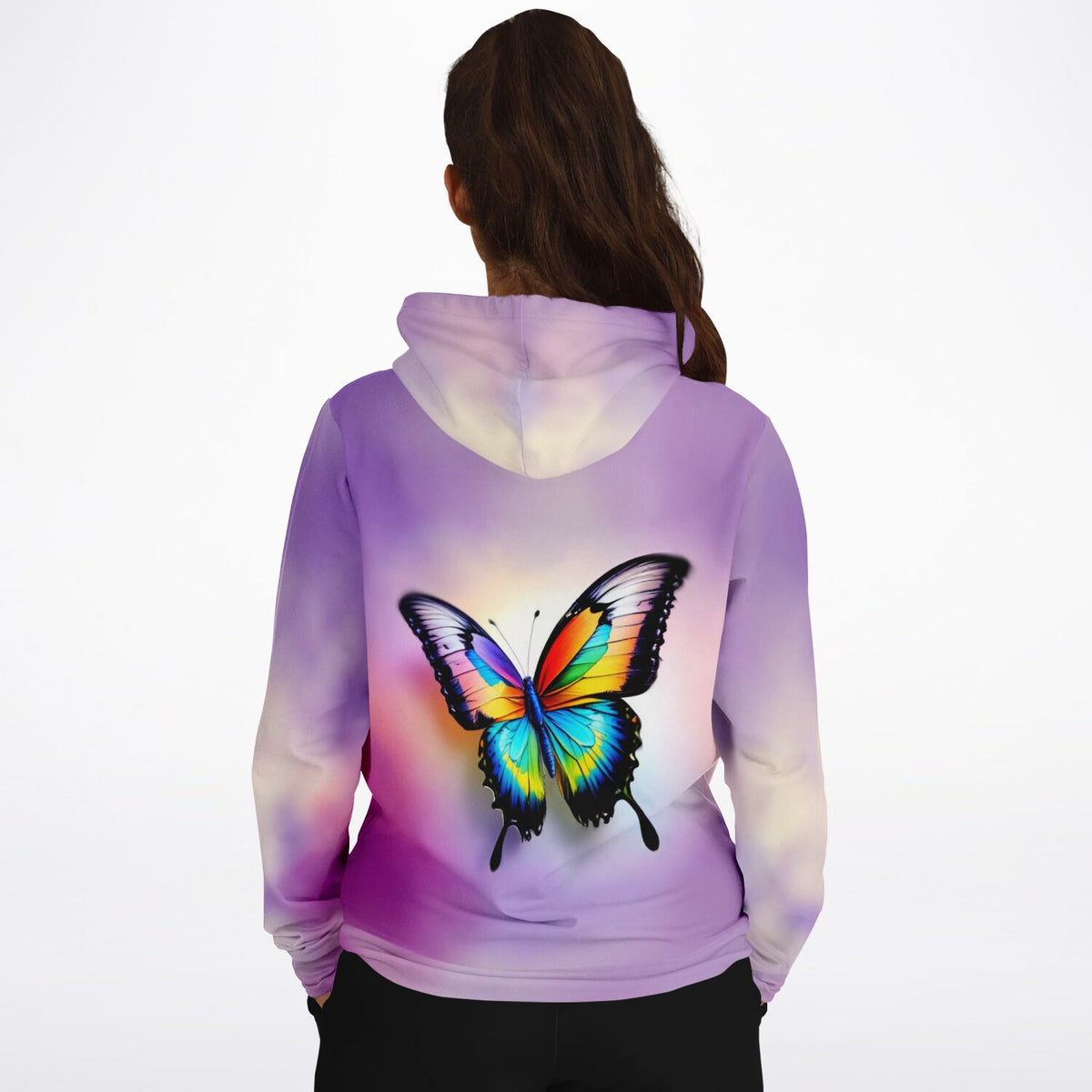 Dreamer Hoodie in Lila mit buntem Schmetterling Design, passend zu beliebten Diamond Painting und Malen nach Zahlen Motiven