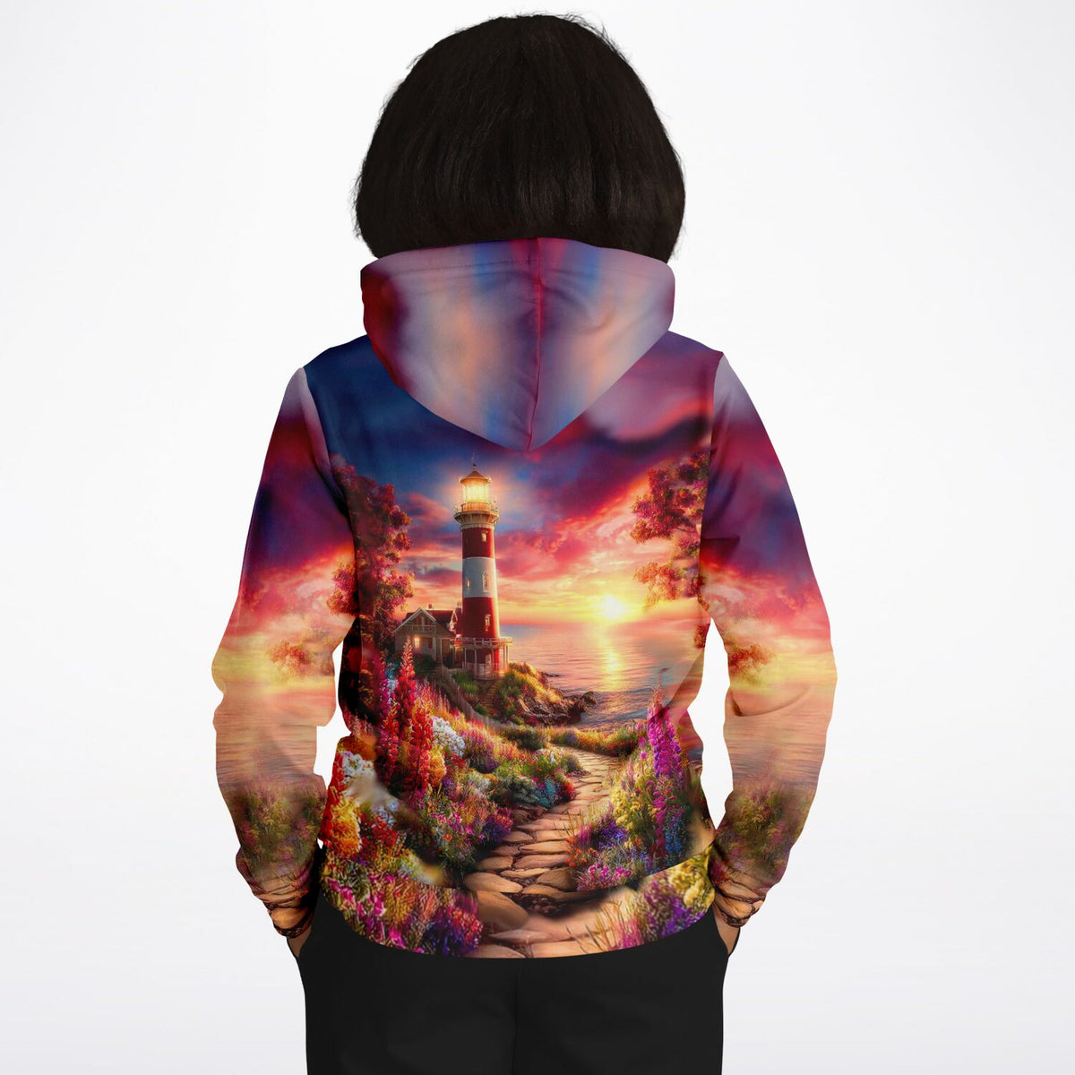 Dreamer Hoodie Wächter der Sehnsucht mit leuchtendem Leuchtturm Motiv, passend im Stil unserer Diamond Painting Sets.