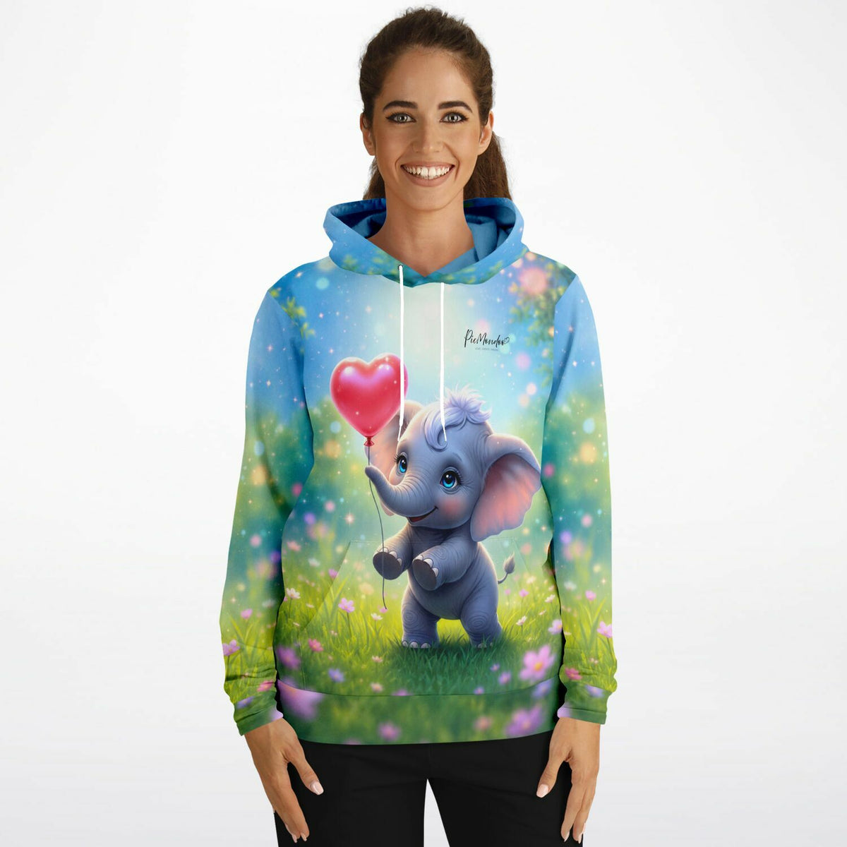 Dreamer Hoodie mit süßem Elefanten-Motiv und Herz-Ballon, inspirierend für Diamond Painting und kreative DIY-Styles.