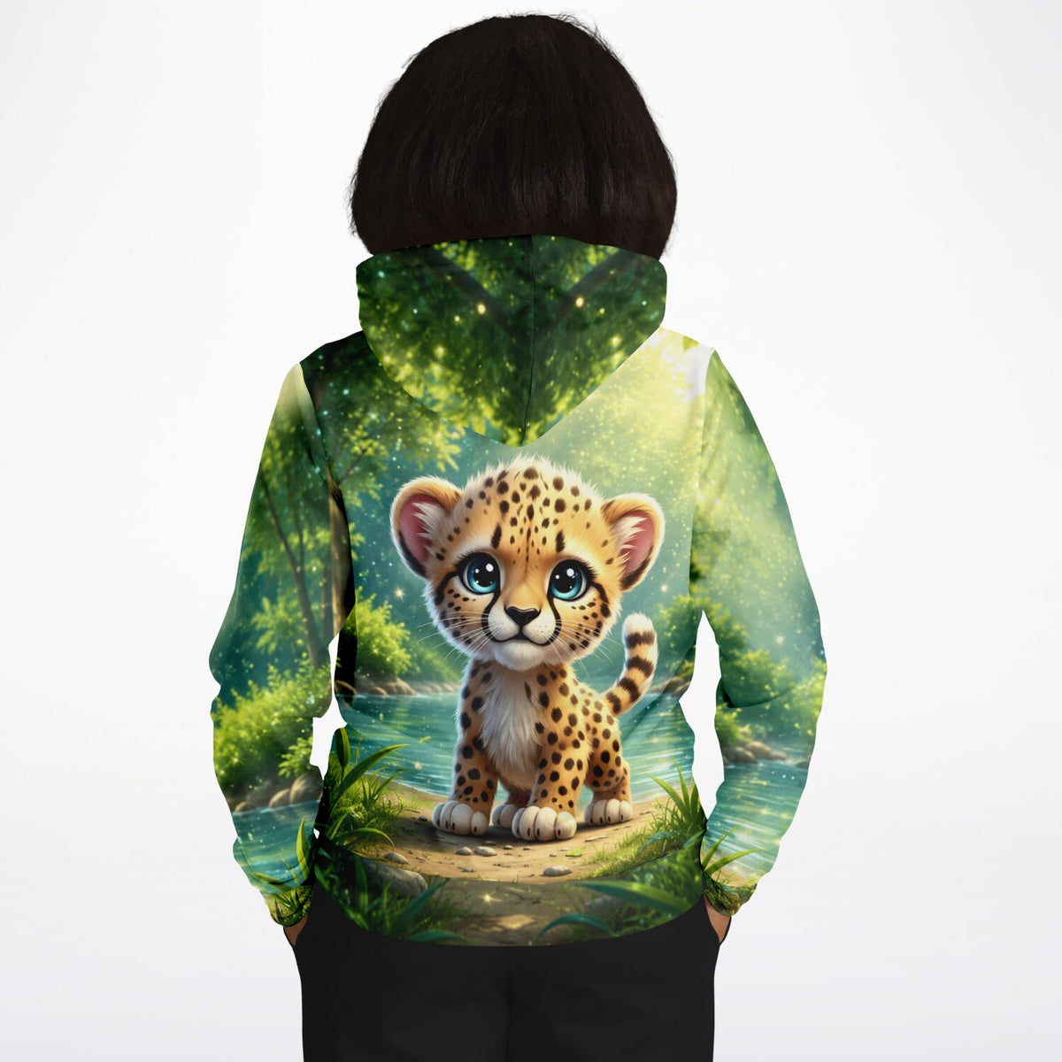 Hoodie mit süßem Geparden-Baby Motiv im Wald, ästhetisch ähnlich wie Malen nach Zahlen oder Diamond Painting Designs