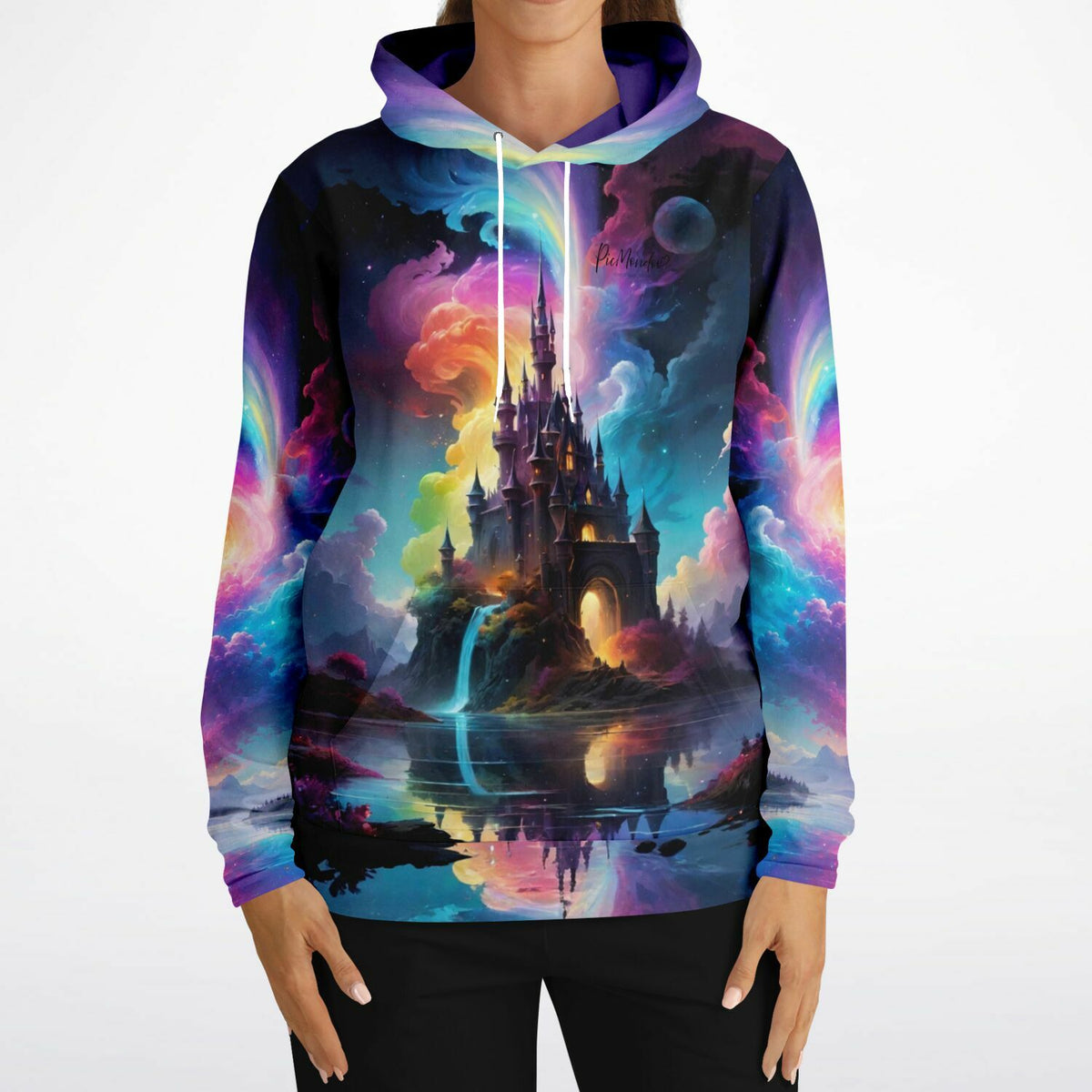 Hoodie mit buntem Zauberschloss Motiv, inspiriert durch Diamond Painting und Malen nach Zahlen Designs in 100 Farben.