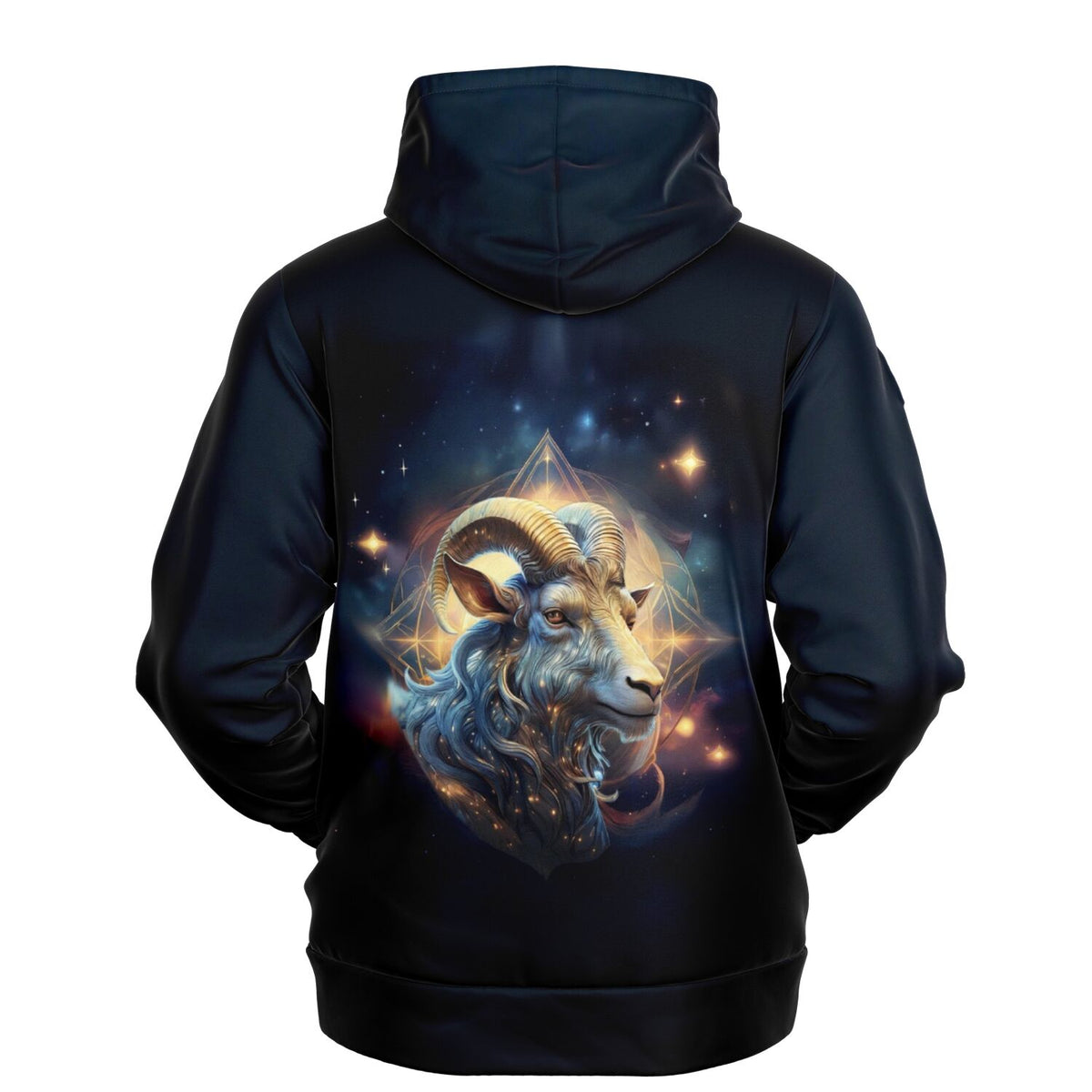 Schwarzer Dreamer Hoodie mit Sternzeichen Steinbock Motiv in galaxy-Optik für Fans von Diamond Painting & Kunst.
