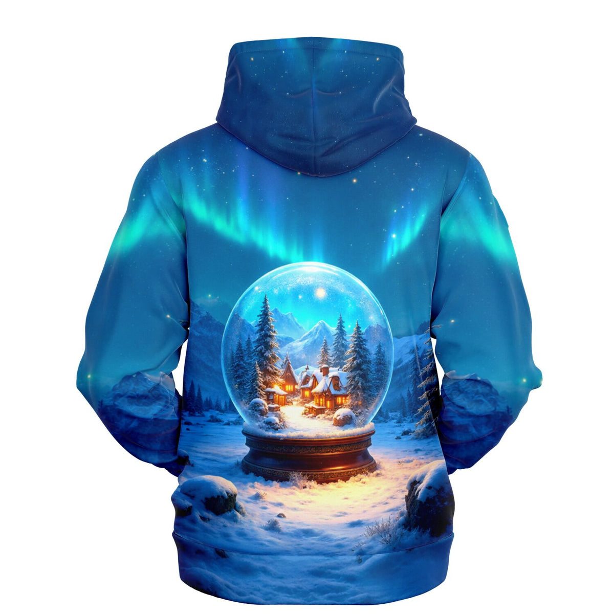 Dreamer Hoodie mit Schneekugel-Motiv, verschneiter Winterlandschaft und Polarlicht, ideal für Fans von Malen nach Zahlen