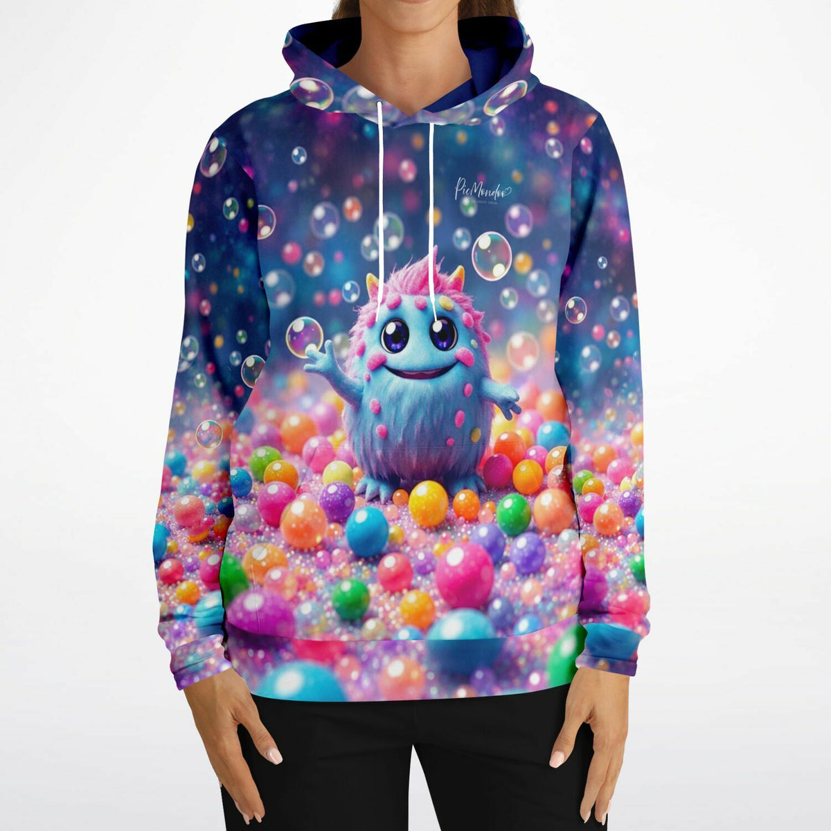 Dreamer Hoodie mit Muffti Motiv und bunten Seifenblasen im Stil von Diamond Painting und Malen nach Zahlen Designs