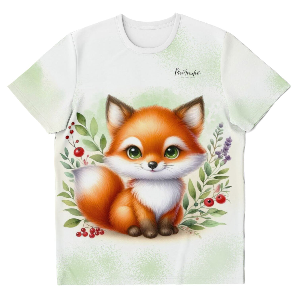 Weißes T-Shirt für Erwachsene mit süßem Freddy Füchschen Motiv, inspiriert von populären Malen nach Zahlen Designs.