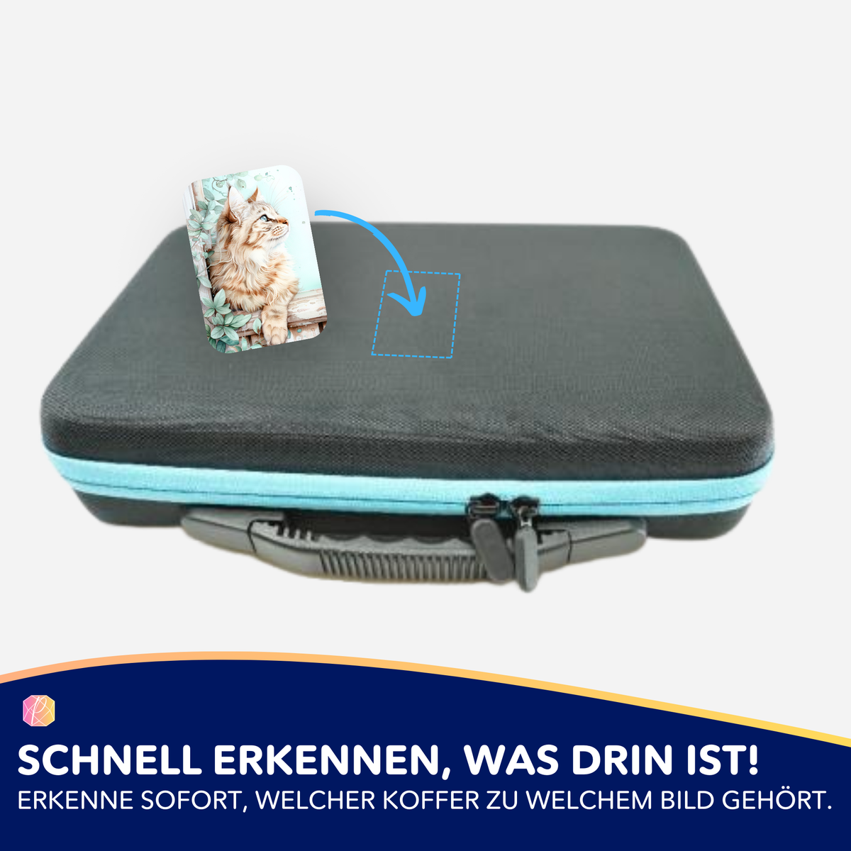 Kater Cosimo Aufkleber zur Organisation von Diamond Painting Zubehörkoffern für mehr Ordnung beim Basteln