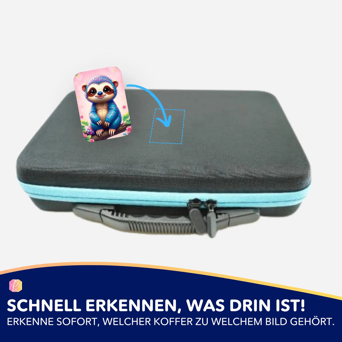 5er-Set Sticker mit buntem Faultier-Motiv zur Organisation von Diamond Painting Koffern und Zubehör.