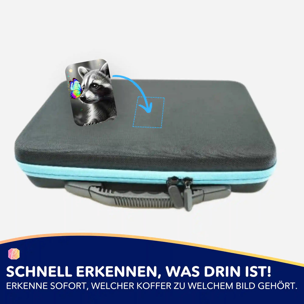 Picmondoo Aufkleber-Set zur Organisation von Diamond Painting Koffern mit Waschbär-Motiv und buntem Schmetterling