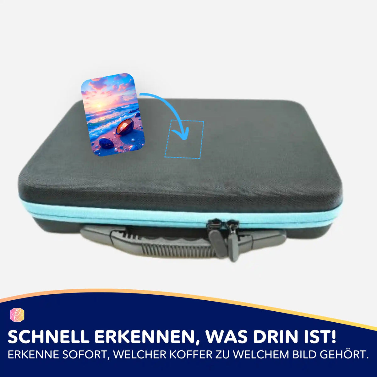 Strandliebe Motiv-Sticker für Diamond Painting Koffer zur praktischen Organisation von Zubehör und Steinchen.