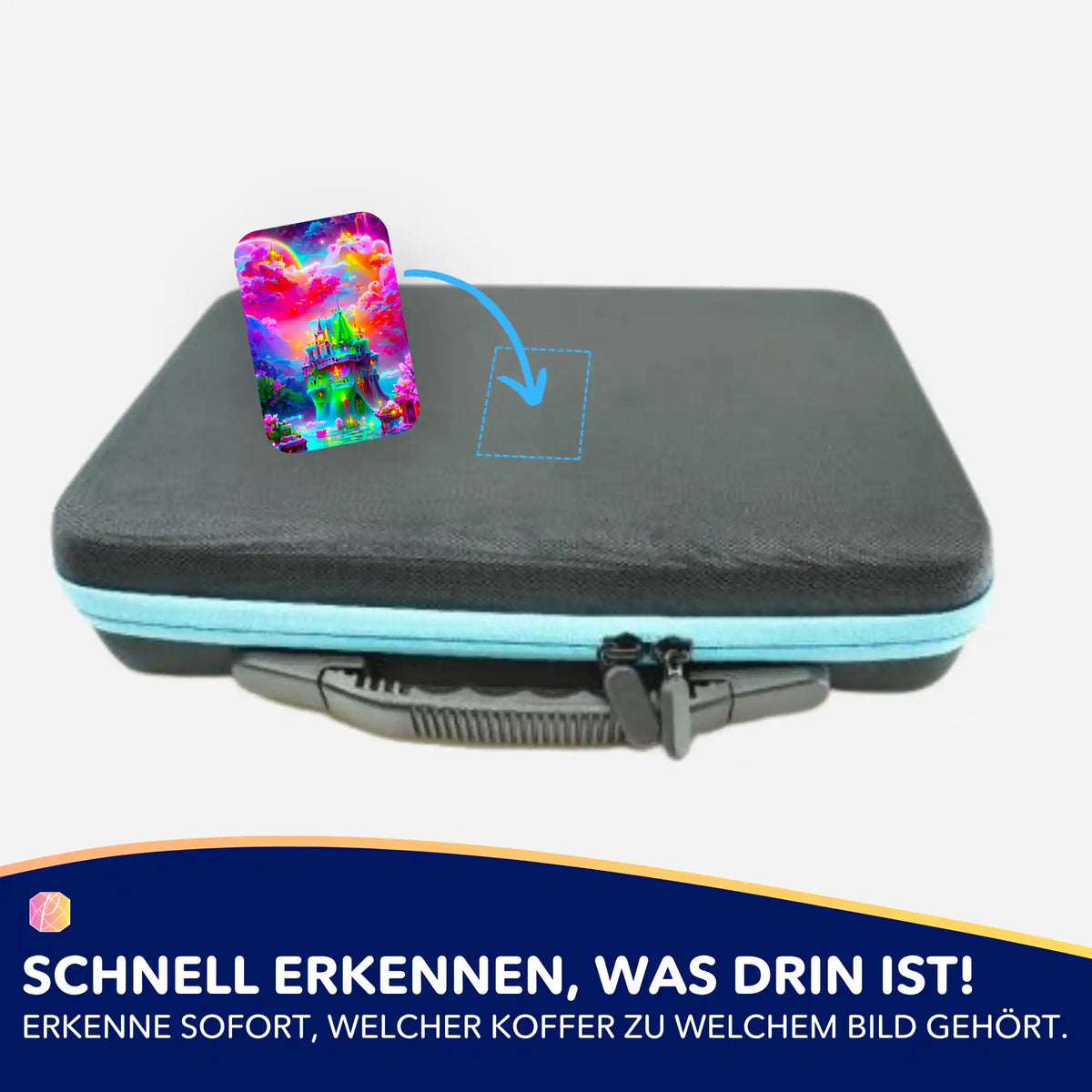 Buntes Traumland Aufkleber-Set zur Diamond Painting Organisation auf einer Aufbewahrungstasche für DIY-Zubehör