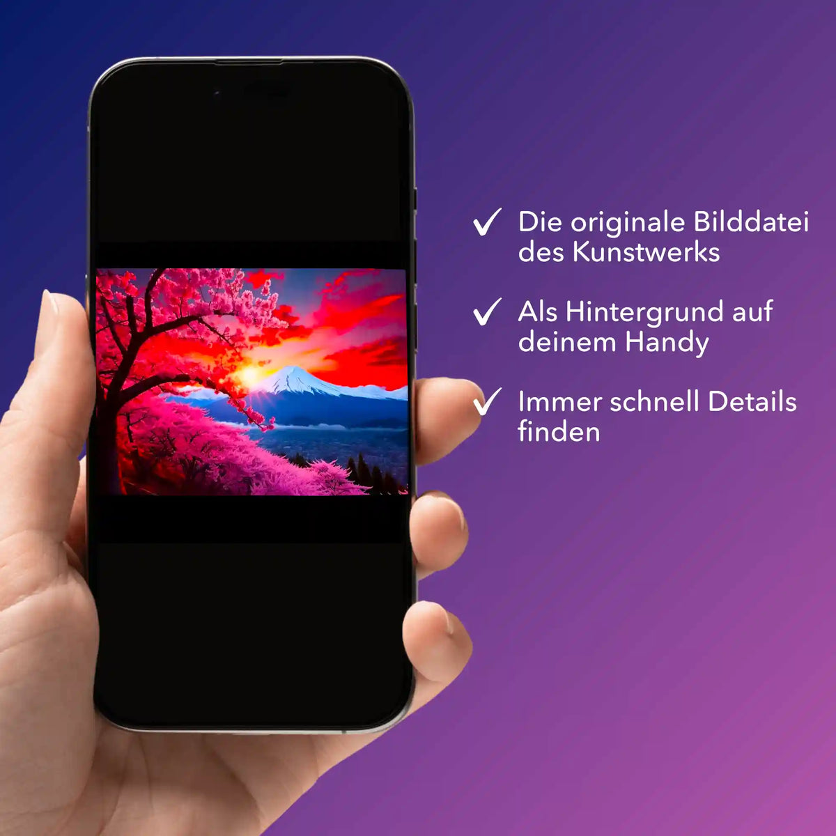 Digitale Bildmappe für Diamond Painting Motiv Berg der Kirschblüten als Smartphone-Hintergrund für optimale Detailansicht