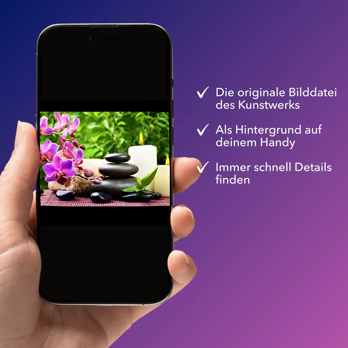 Digitale Bildmappe für Diamond Painting Motiv Oase der Entspannung auf einem Smartphone als Vorlage für Bastelsets