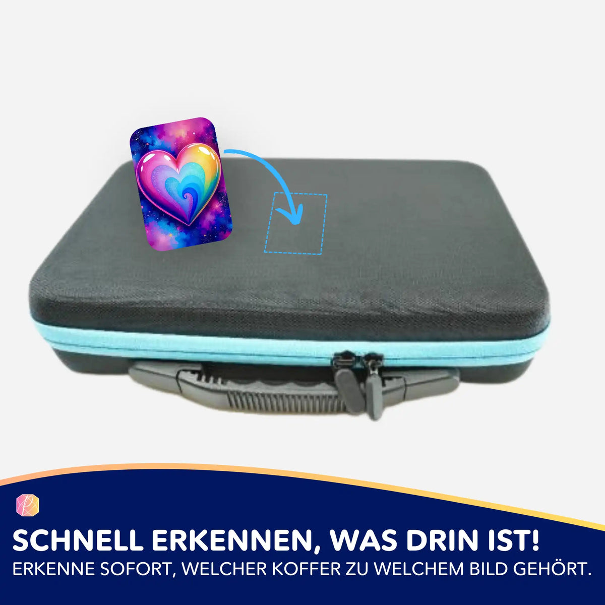 Buntes Herz-Sticker Set zur Organisation von Diamond Painting Zubehör und Aufbewahrungskoffern für Bastelprojekte.