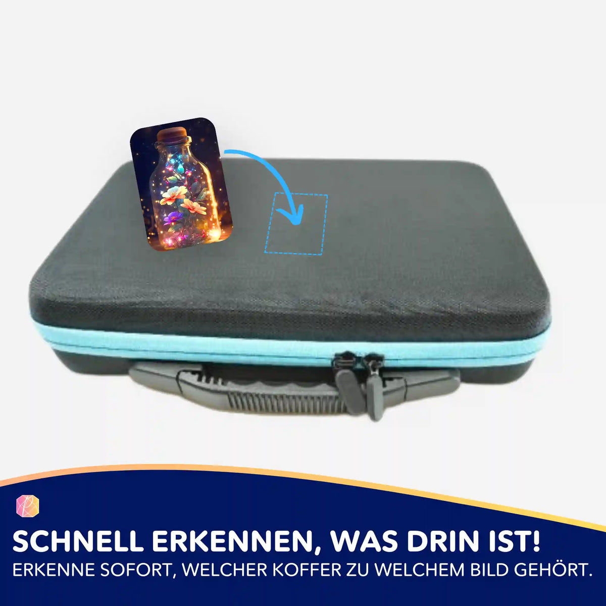 Picmondoo Diamond Painting Aufkleber zur Organisation von Zubehörkoffern mit leuchtendem Blütenzauber Motiv